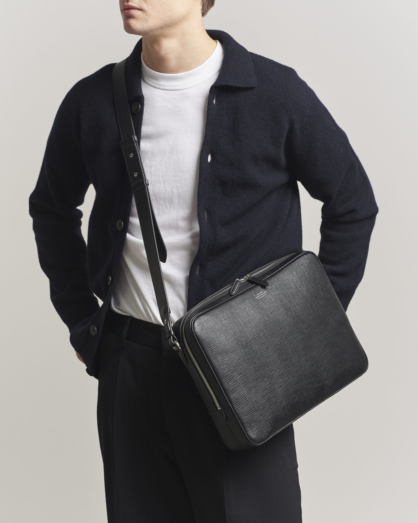Heren | Tassen | Smythson | Panama Slim Messenger Bag Black