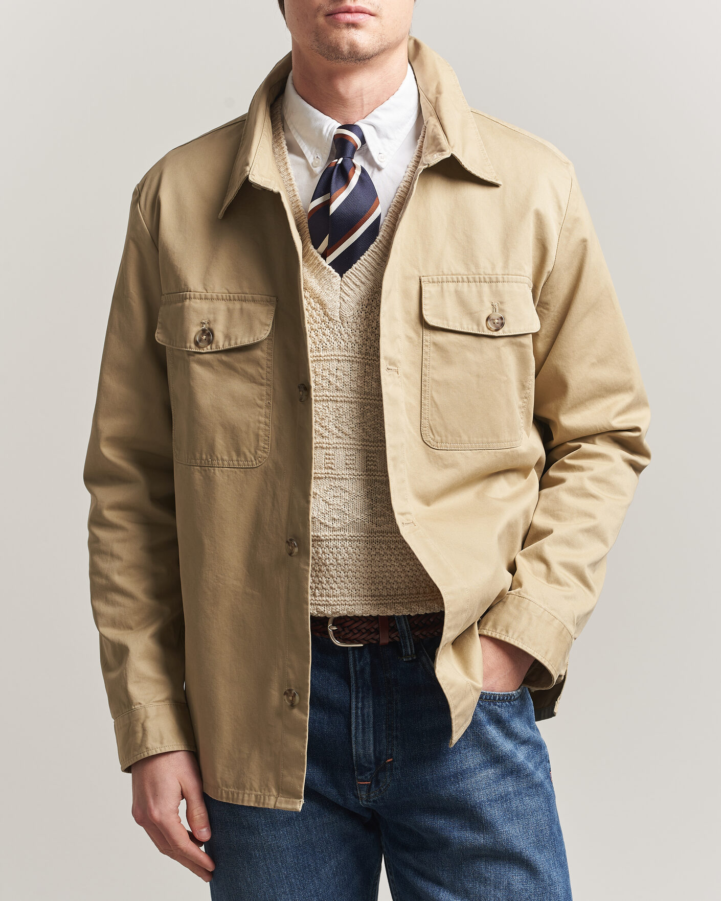 Heren | Overhemden | Gant | Regular Fit Cotton Twill Overshirt Woody Beige