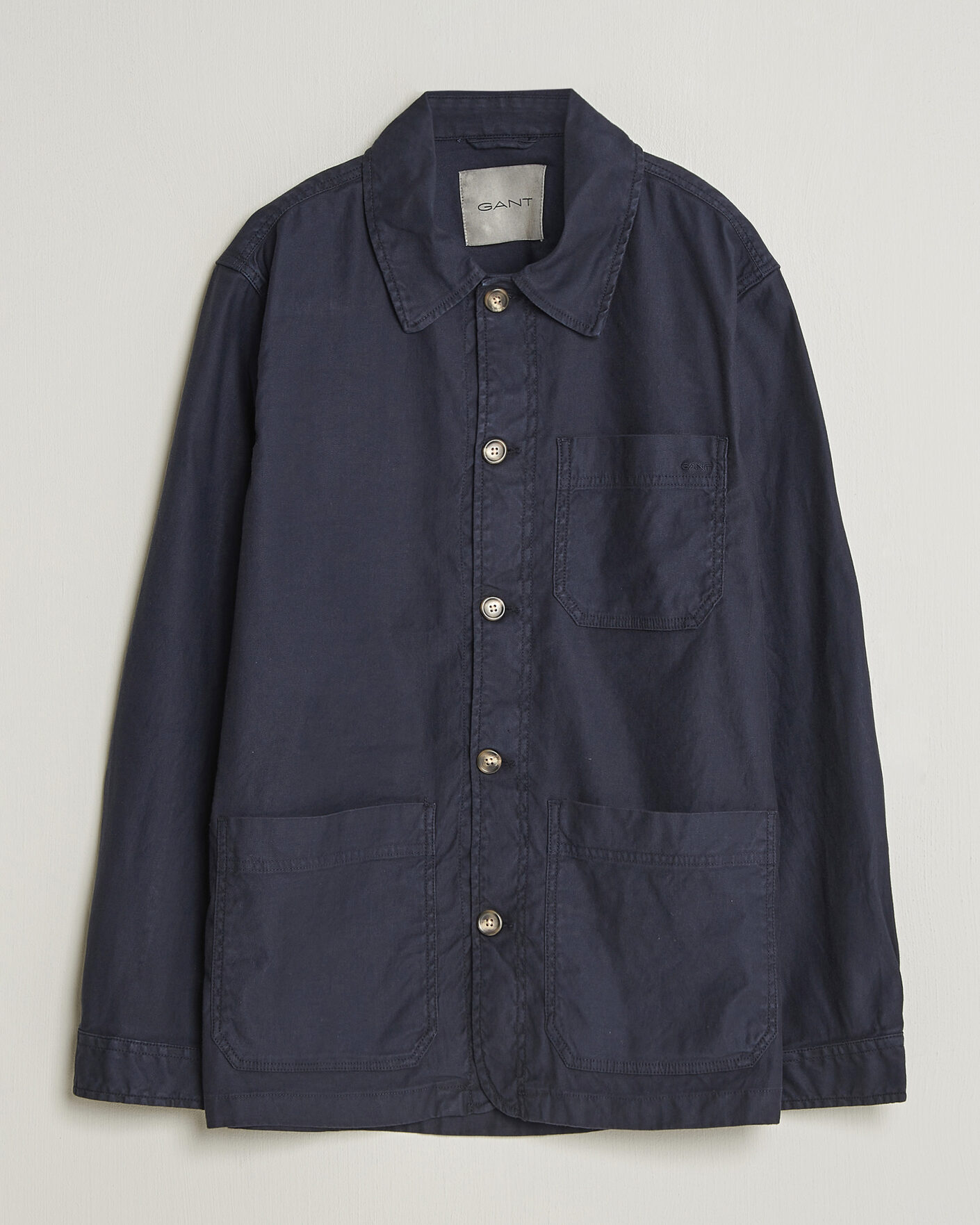 Heren | Overhemden | Gant | Regular Fit Cotton/Linen Overshirt Evening Blue