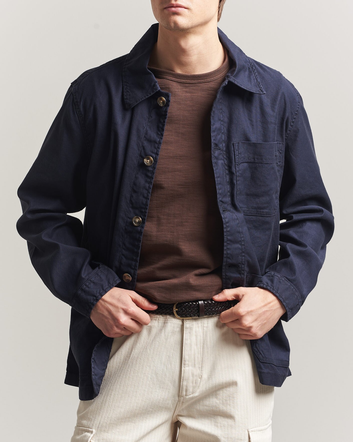 Heren | Overhemden | Gant | Regular Fit Cotton/Linen Overshirt Evening Blue