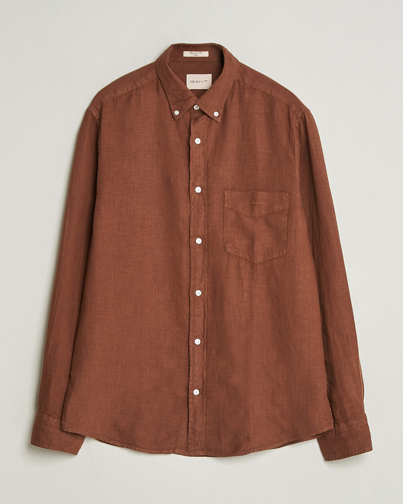 Heren | Overhemden | Gant | Regular Fit Garment Dyed Linen Shirt Mahogany Brown