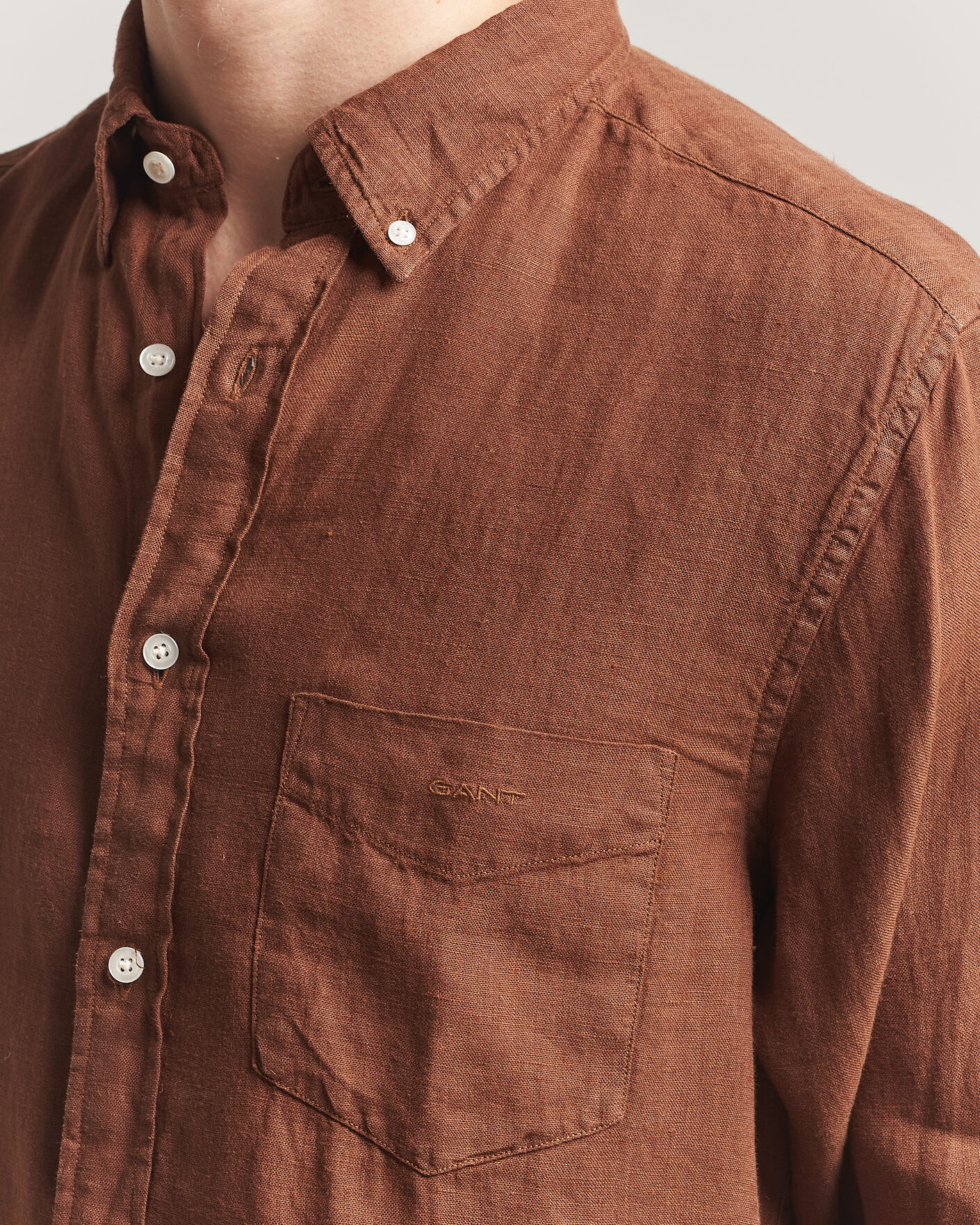 Heren | Overhemden | Gant | Regular Fit Garment Dyed Linen Shirt Mahogany Brown