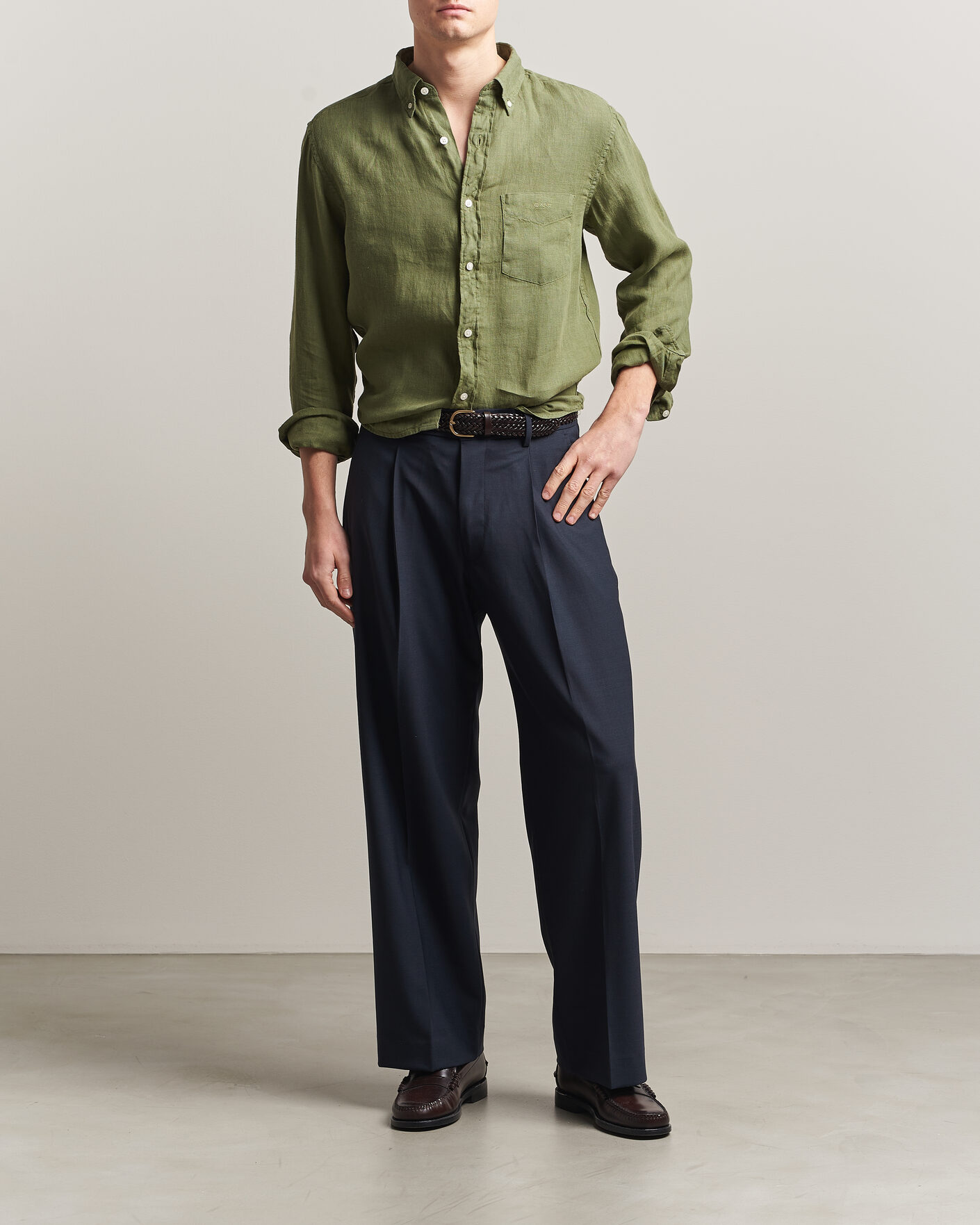 Heren | Overhemden | Gant | Regular Fit Garment Dyed Linen Shirt Dry Herb Green