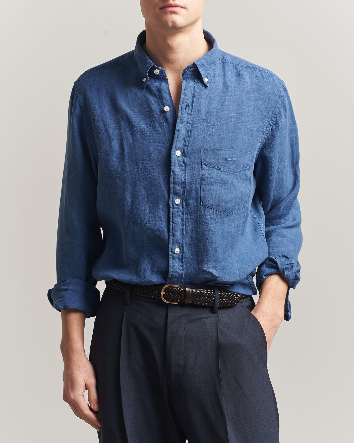 Heren | Overhemden | Gant | Regular Fit Garment Dyed Linen Shirt Vintage Blue