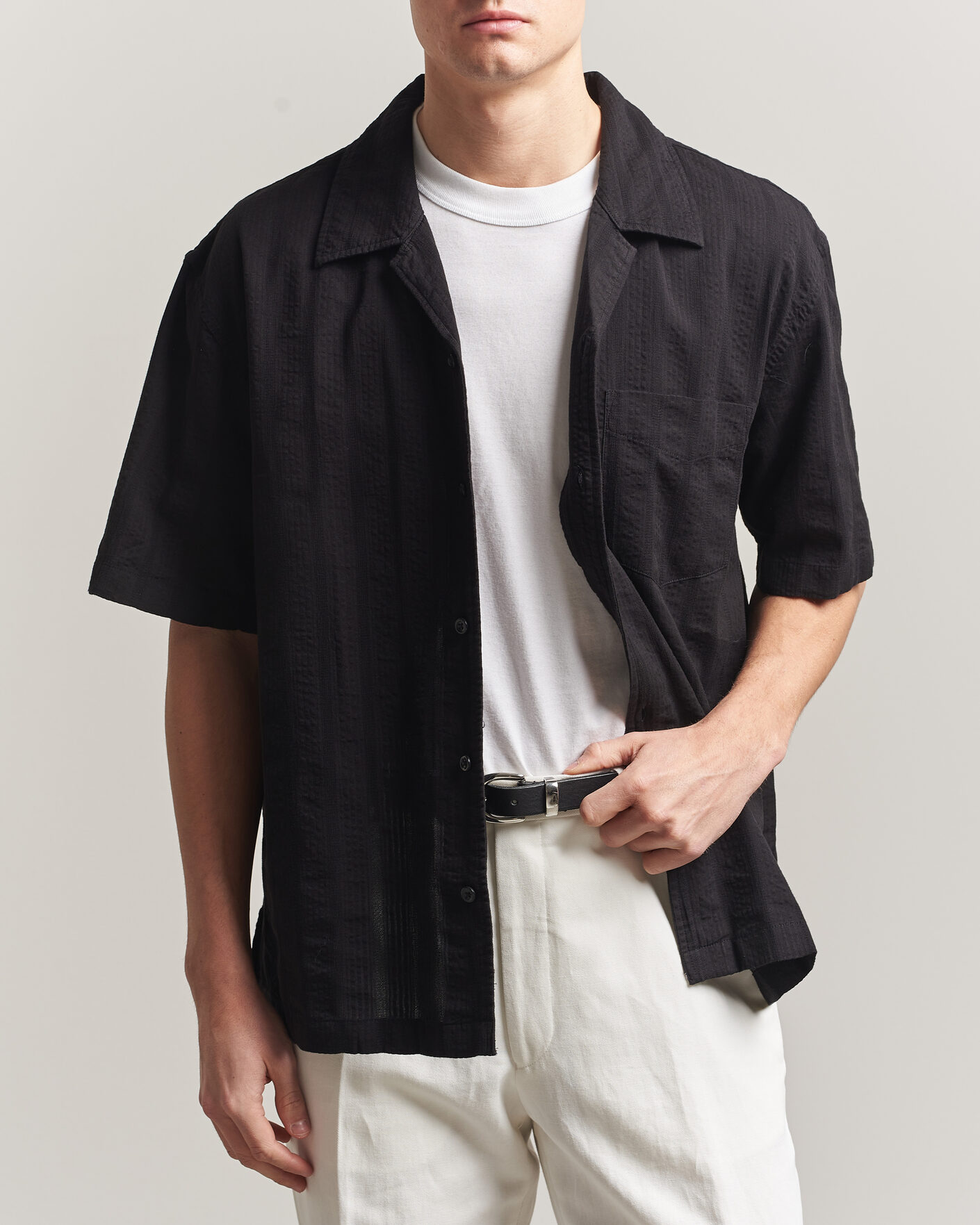 Heren | Overhemden | Gant | Relaxed Fit Dobby Striped Camp Shirt Black