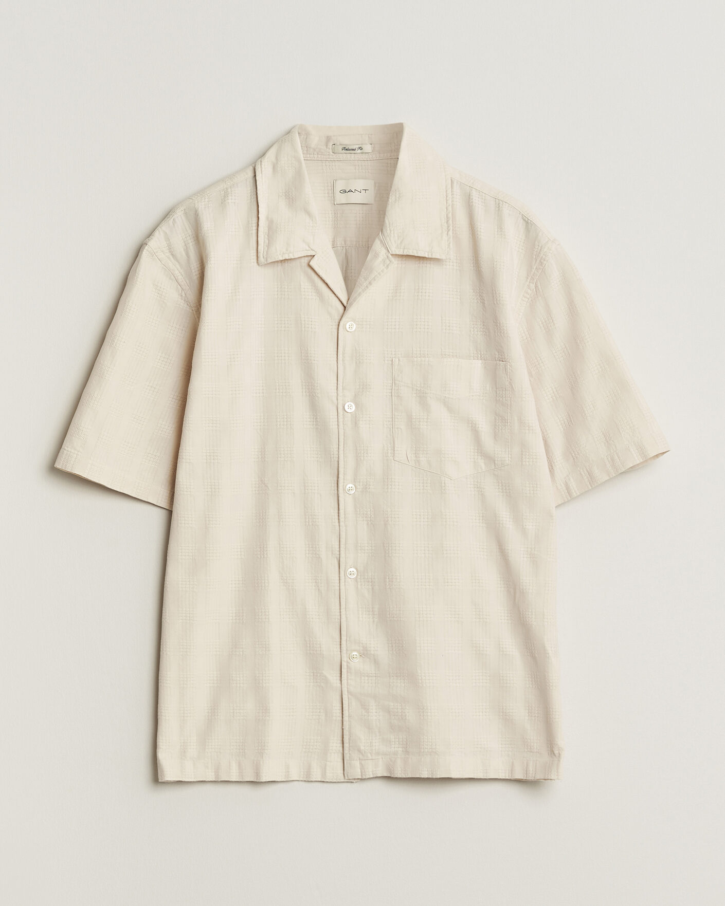 Heren | Overhemden | Gant | Relaxed Fit Textured Checked Camp Shirt Creamed White