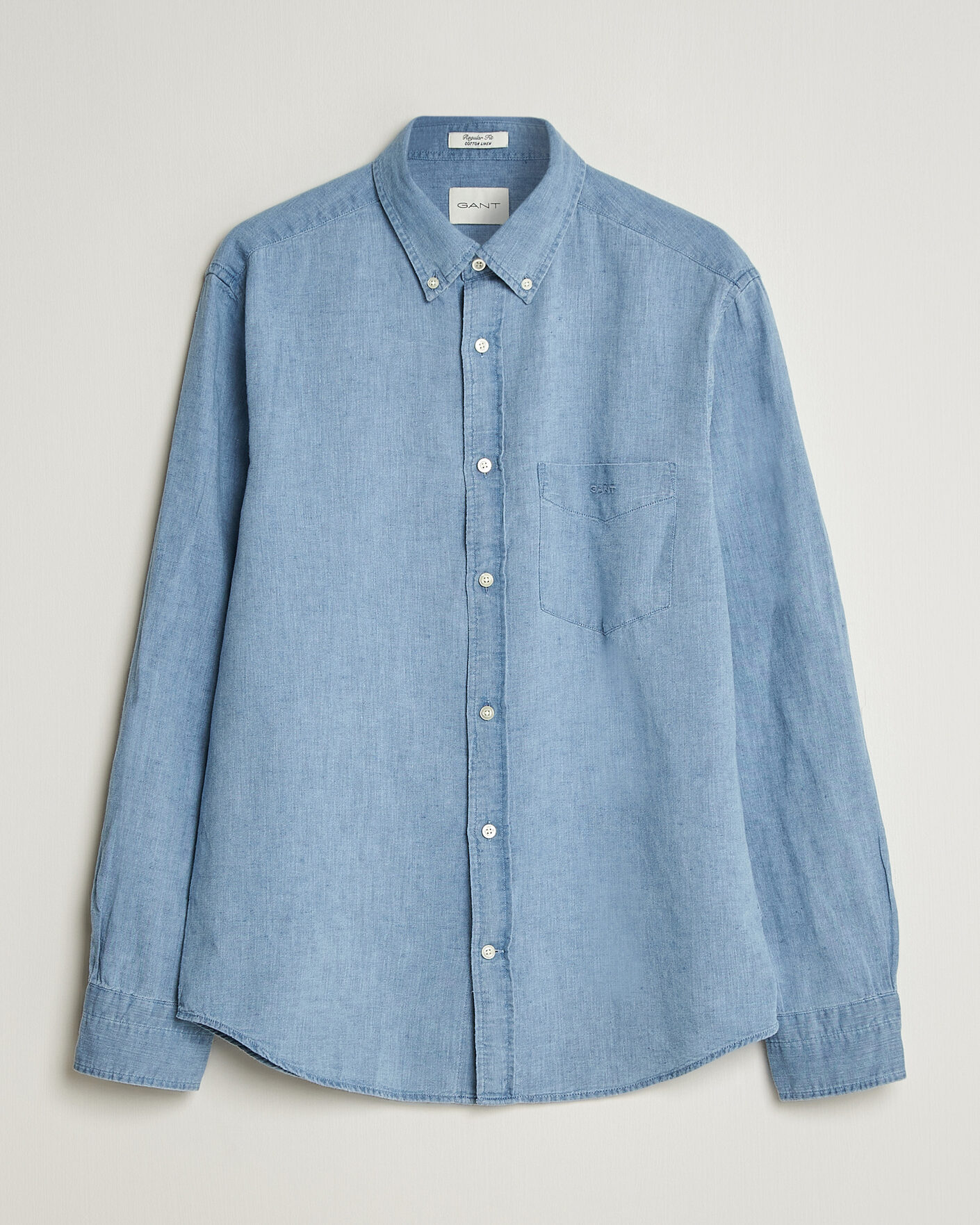 Heren | Overhemden | Gant | Regular Fit Cotton Linen Indigo Shirt Semi Light Blue
