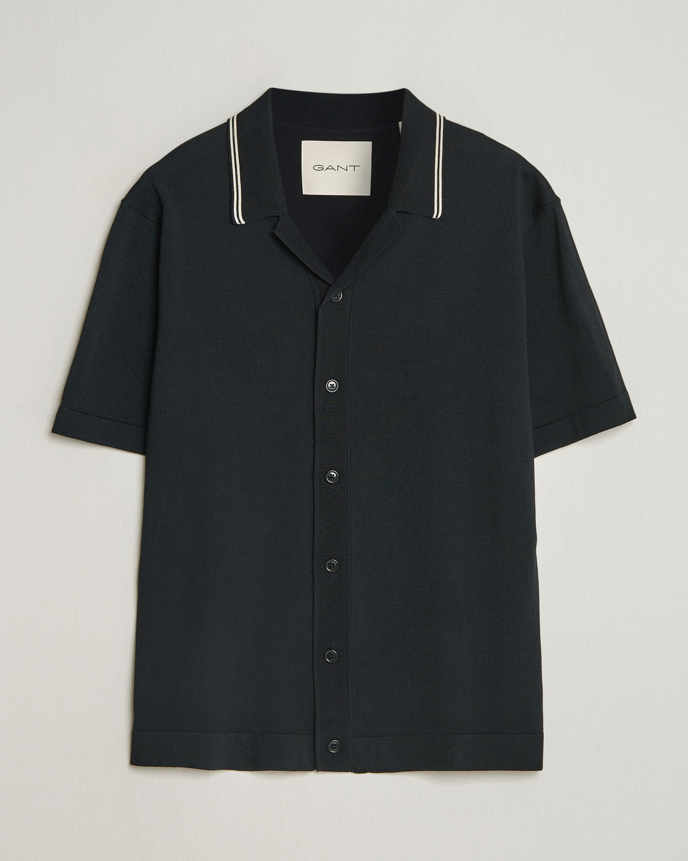 Heren | Overhemden | GANT | Knitted Resort Collar Shirt Black