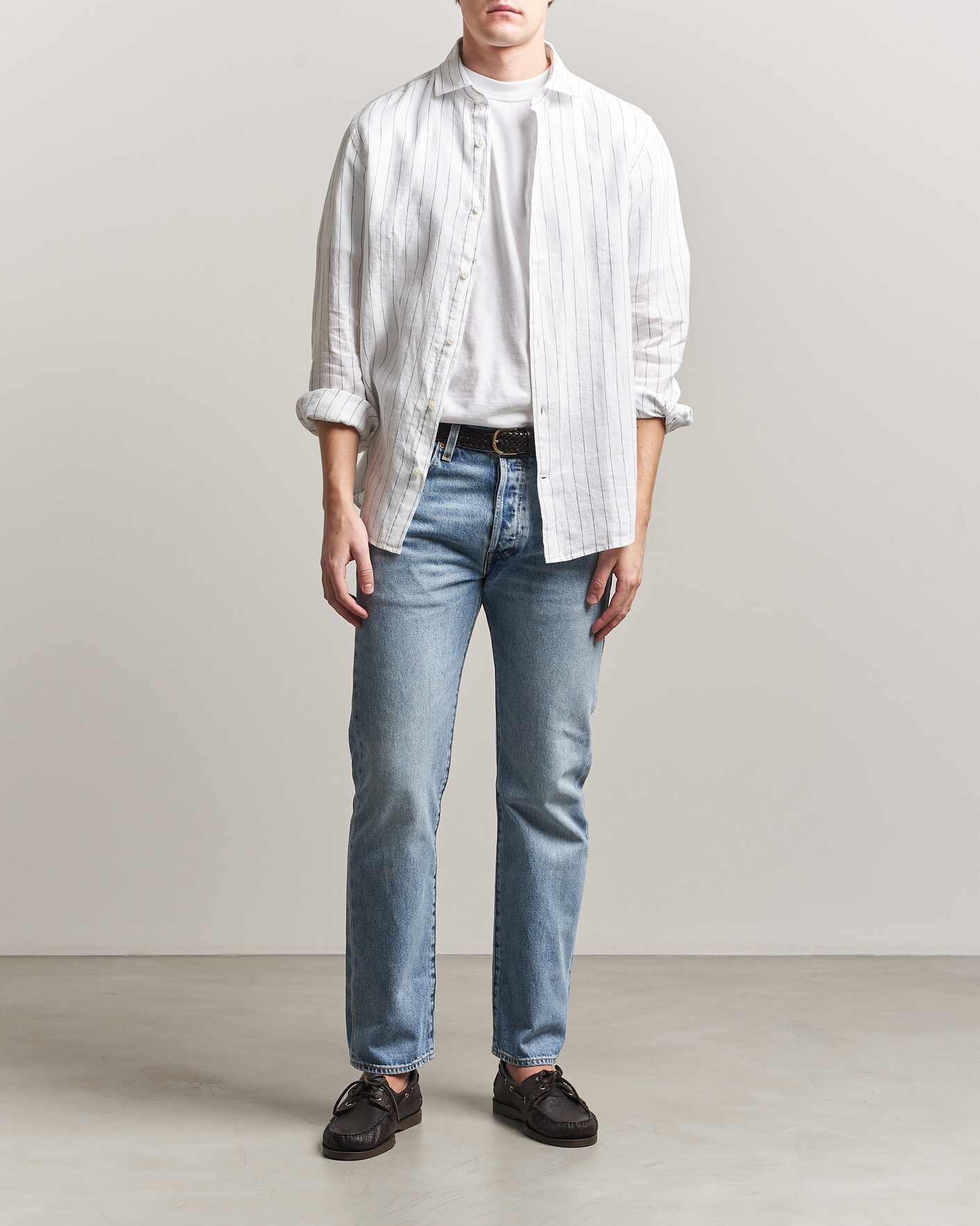 Heren | Overhemden | Gant | Regular Fit Linen Striped Shirt White