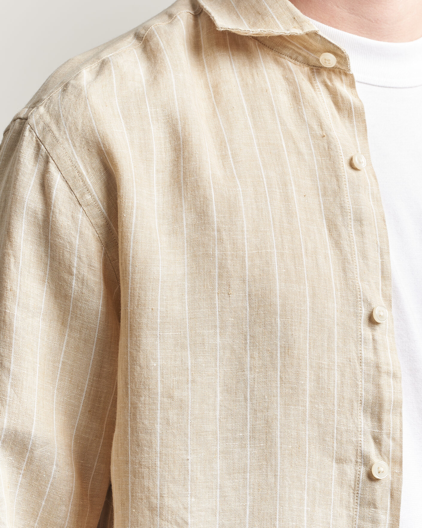 Heren | Overhemden | GANT | Regular Fit Linen Striped Shirt Oat Beige