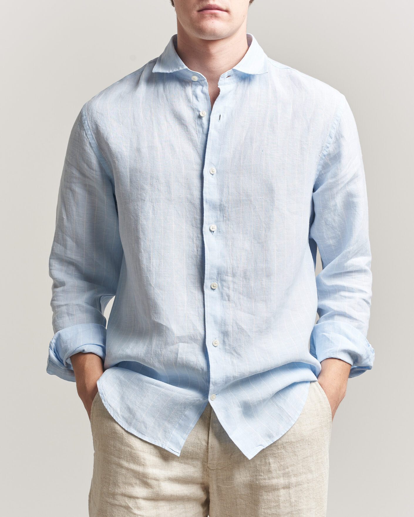 Heren | Overhemden | Gant | Regular Fit Linen Striped Shirt Sky Blue