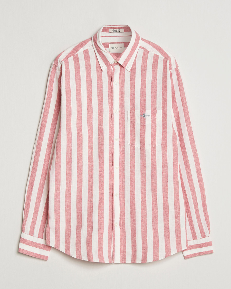 Heren | Overhemden | Gant | Regular Fit Linen/Cotton Striped Shirt Rose Pink