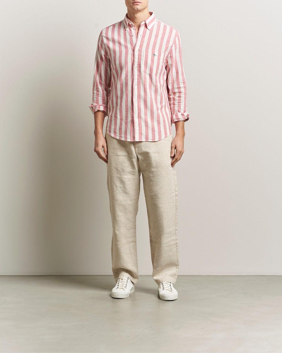 Heren | Overhemden | Gant | Regular Fit Linen/Cotton Striped Shirt Rose Pink