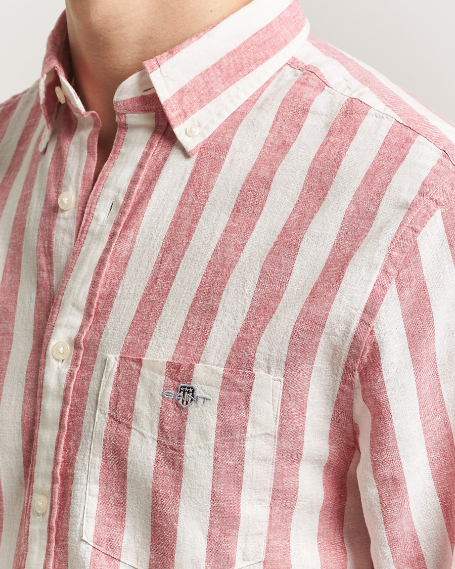 Heren | Overhemden | Gant | Regular Fit Linen/Cotton Striped Shirt Rose Pink