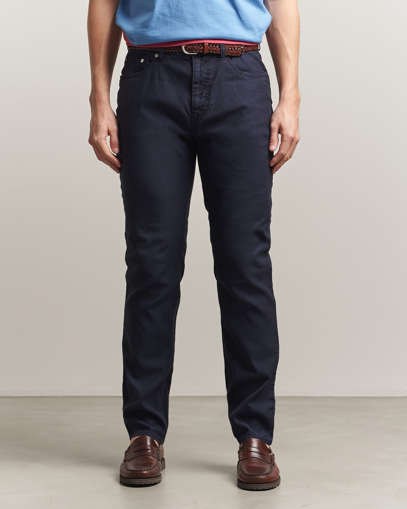 Heren | Broeken | Gant | Slim Fit Cotton/Linen 5-Pocket Pants Evening Blue