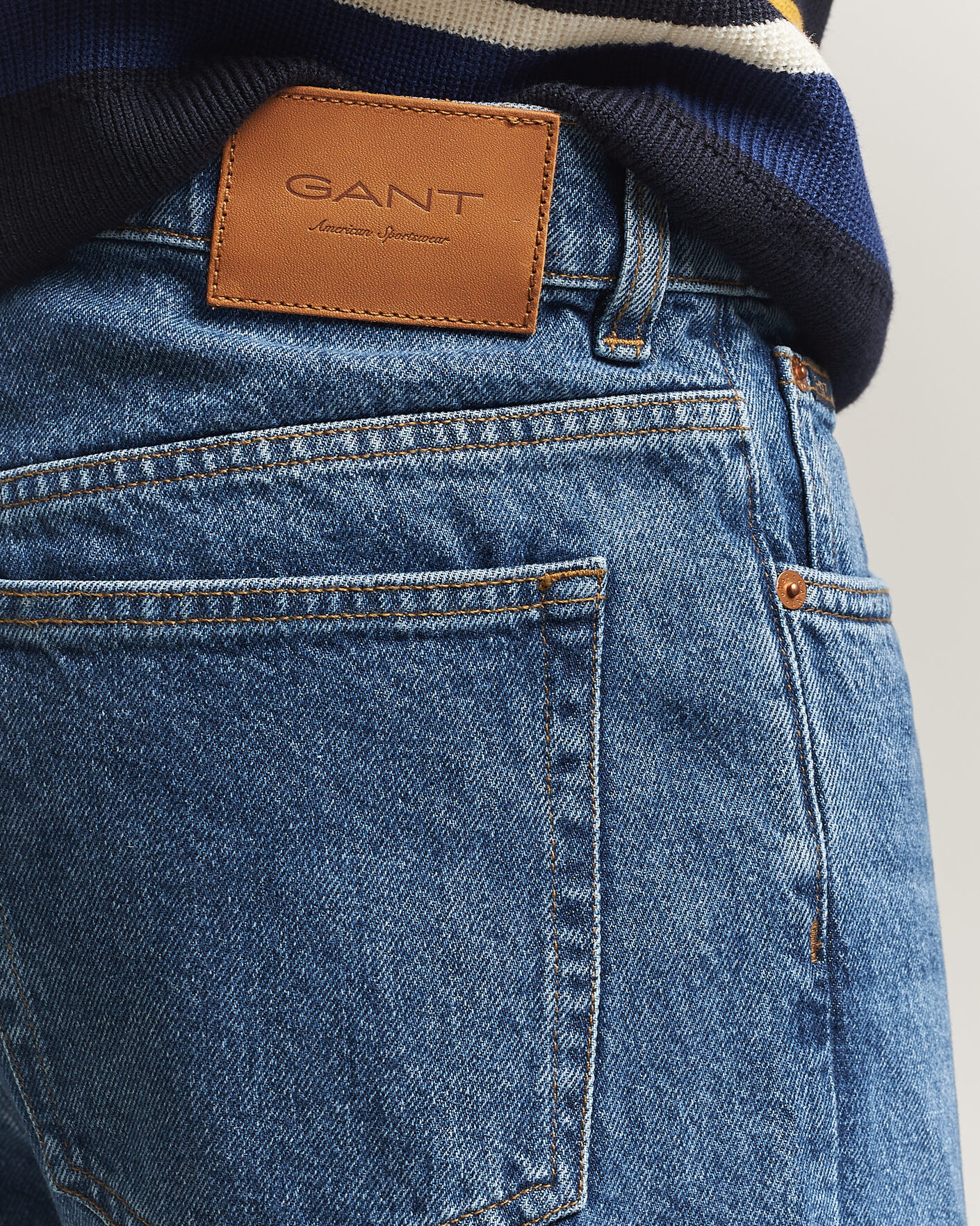Heren | Broeken | Gant | Straight Fit Jeans Mid Blue Worn In