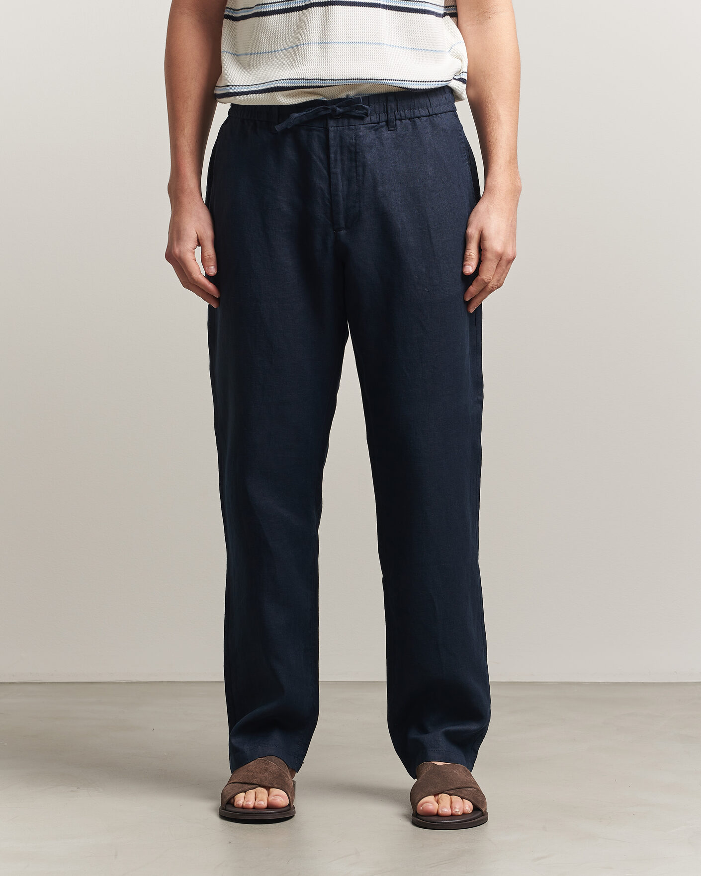 Heren | Broeken | GANT | Regular Fit Linen Drawstring Pants Evening Blue