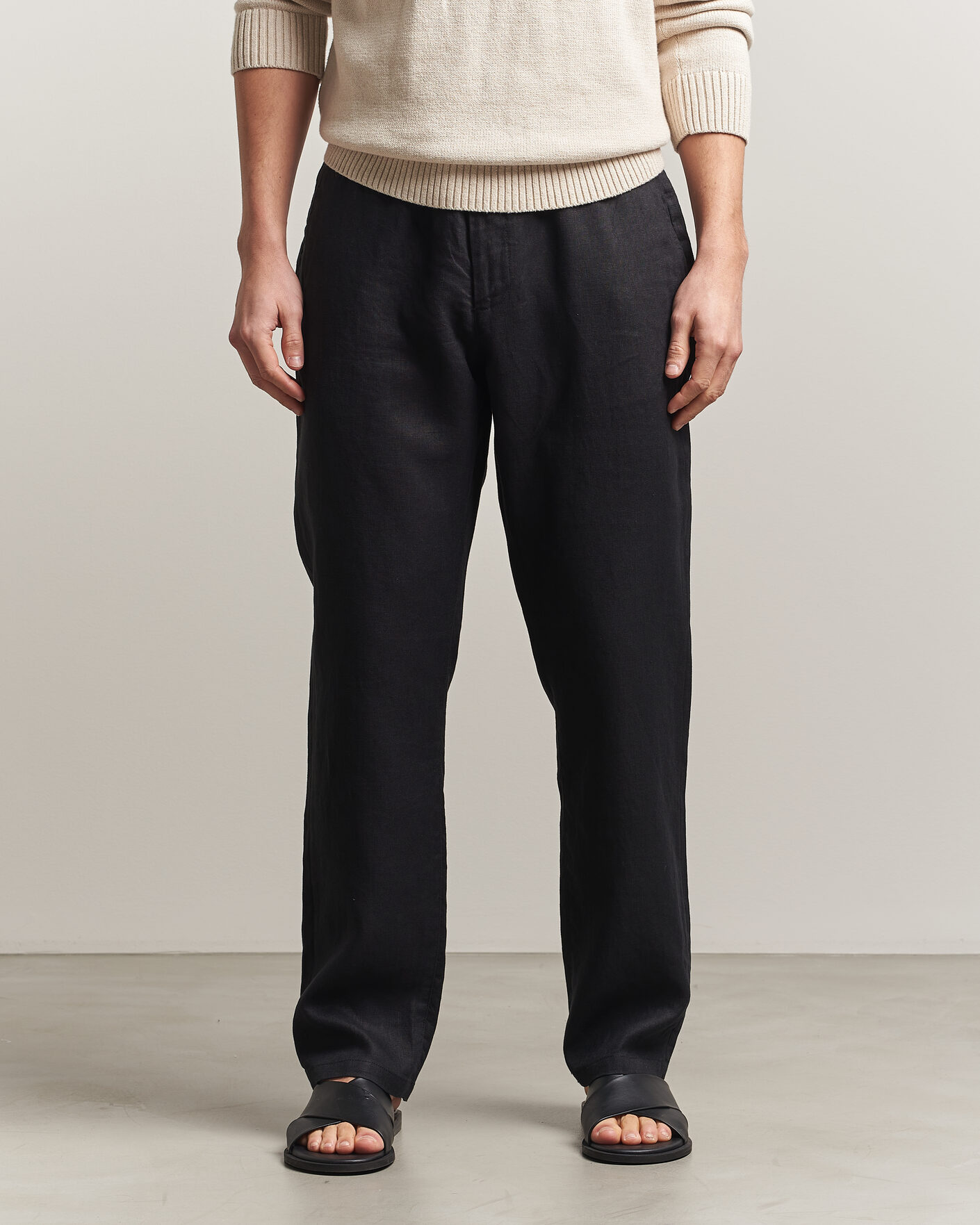 Heren | Broeken | GANT | Regular Fit Linen Drawstring Pants Black