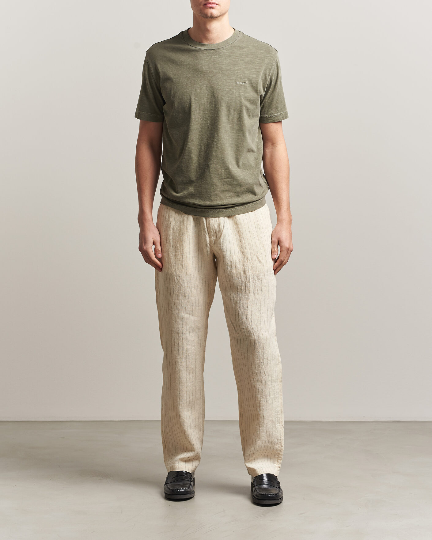 Heren | Broeken | Gant | Regular Fit Striped Linen Drawstring Pants Faded Beige
