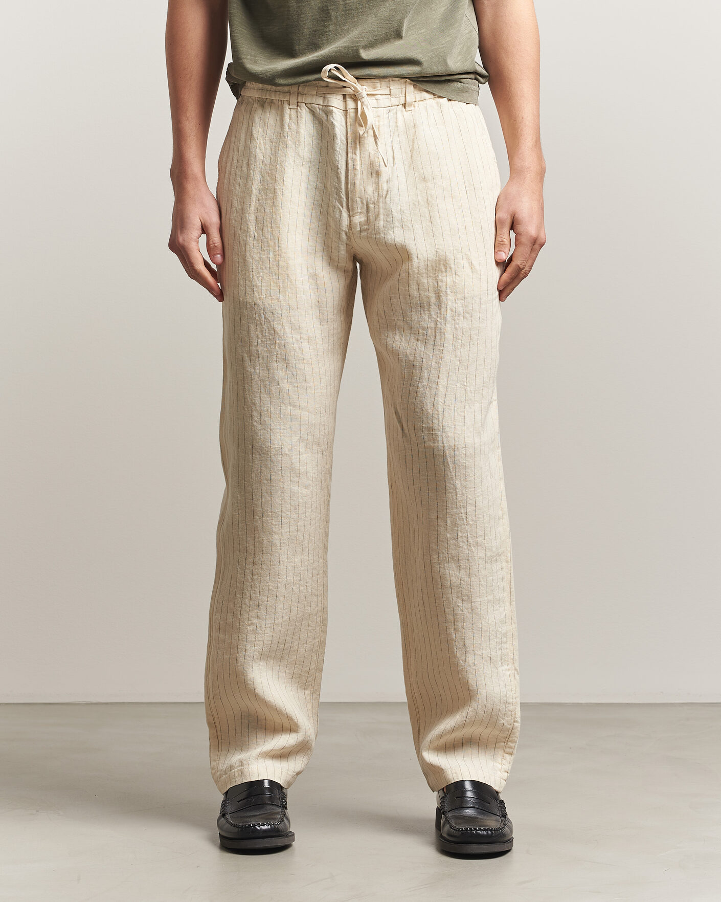 Heren | Broeken | Gant | Regular Fit Striped Linen Drawstring Pants Faded Beige