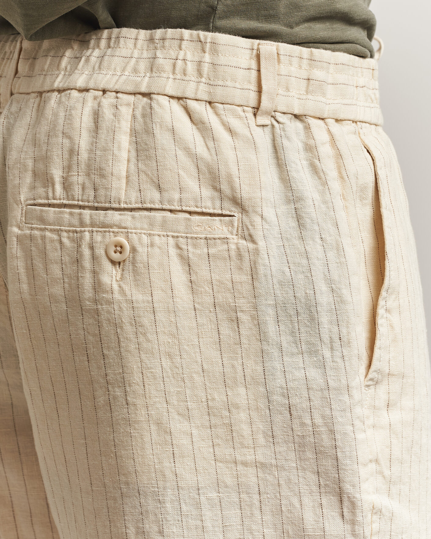 Heren | Broeken | Gant | Regular Fit Striped Linen Drawstring Pants Faded Beige
