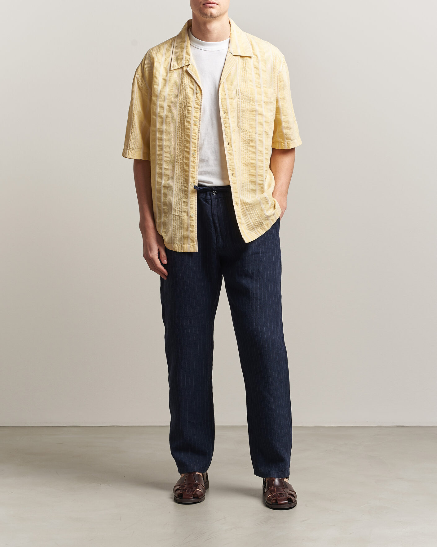 Heren | Broeken | Gant | Regular Fit Stiped Linen Drawstring Pants Evening Blue