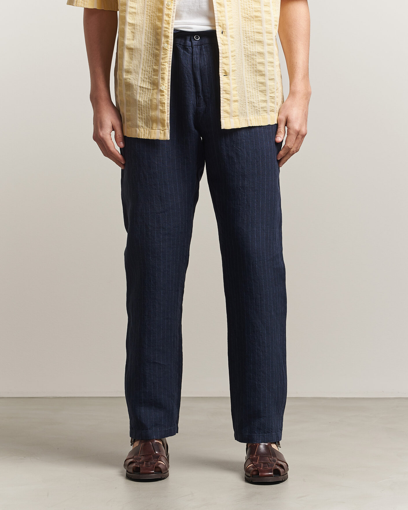 Heren | Broeken | Gant | Regular Fit Stiped Linen Drawstring Pants Evening Blue