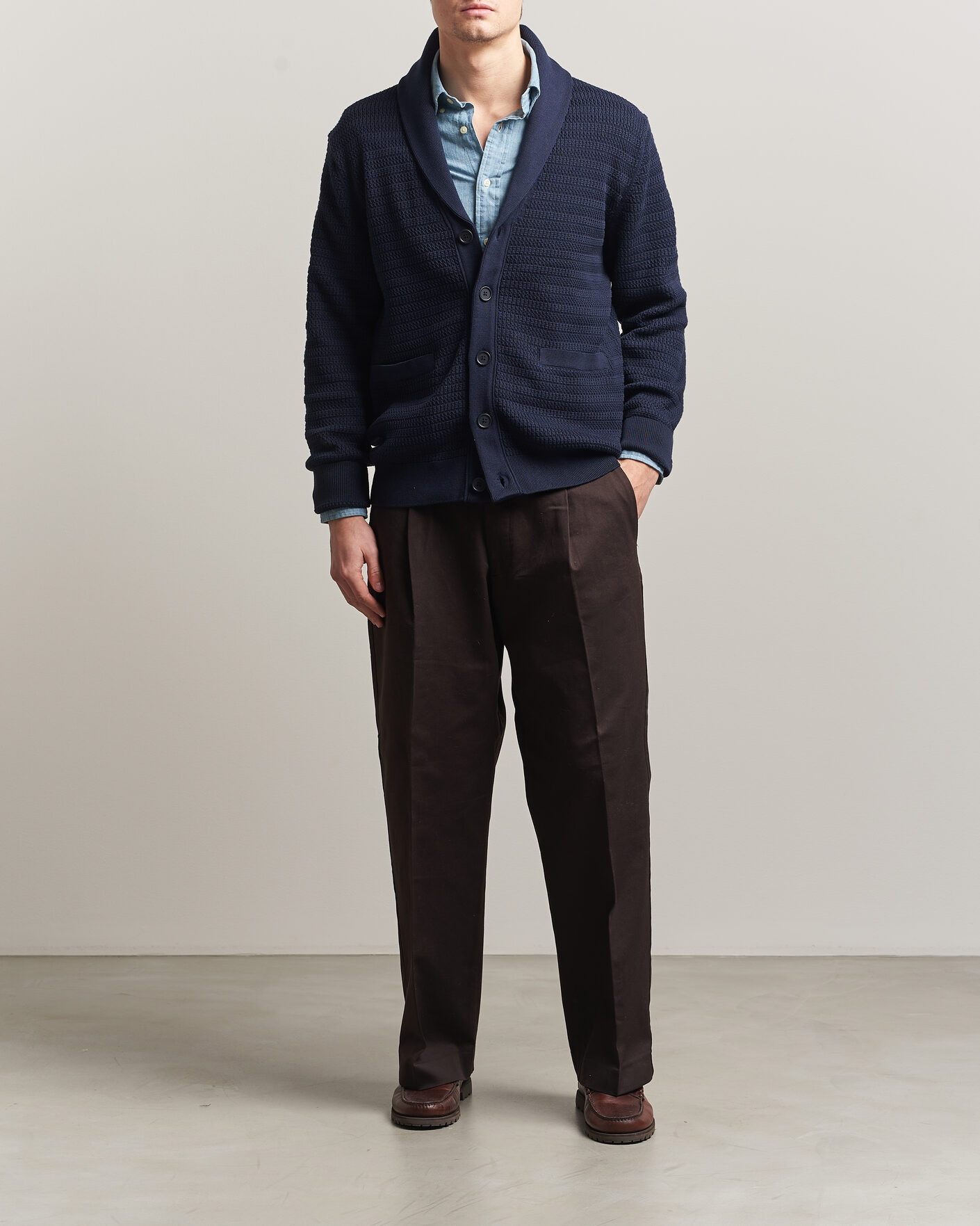 Heren | Truien | Gant | Heavy Knitted Shawl Collar Cardigan Evening Blue