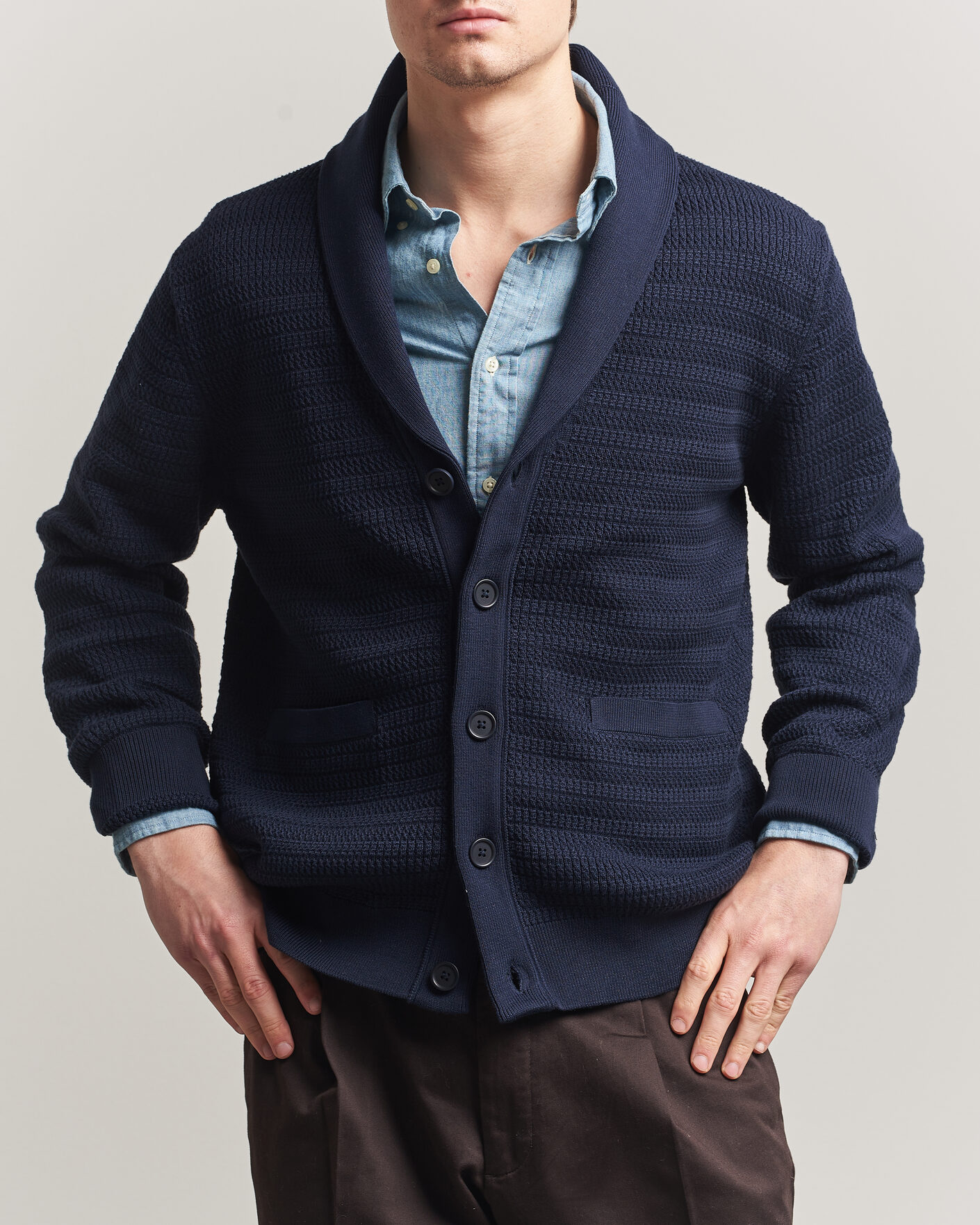 Heren | Truien | Gant | Heavy Knitted Shawl Collar Cardigan Evening Blue