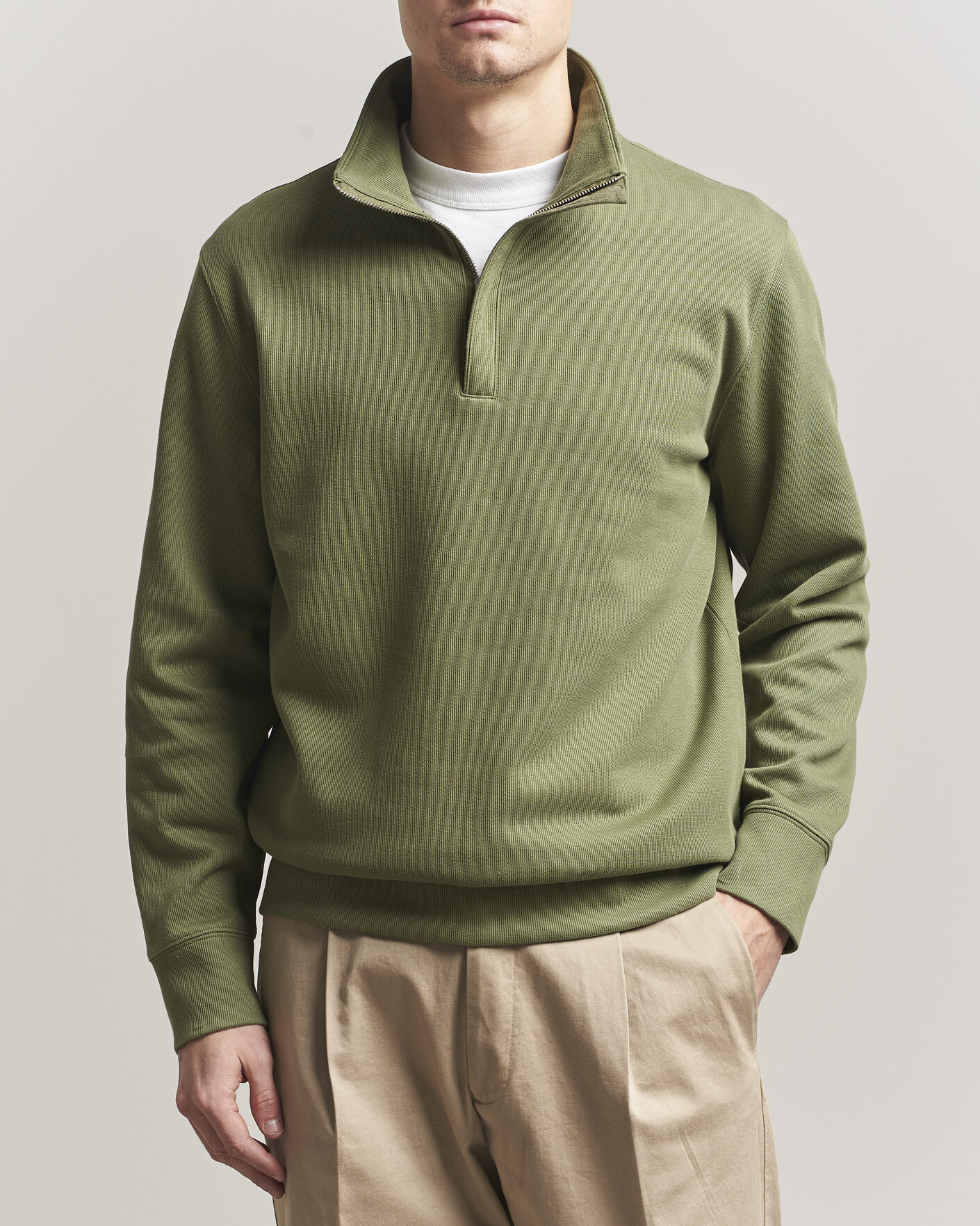 Heren | Truien | GANT | Light Sacker Rib Half Zip Dry Herb Green
