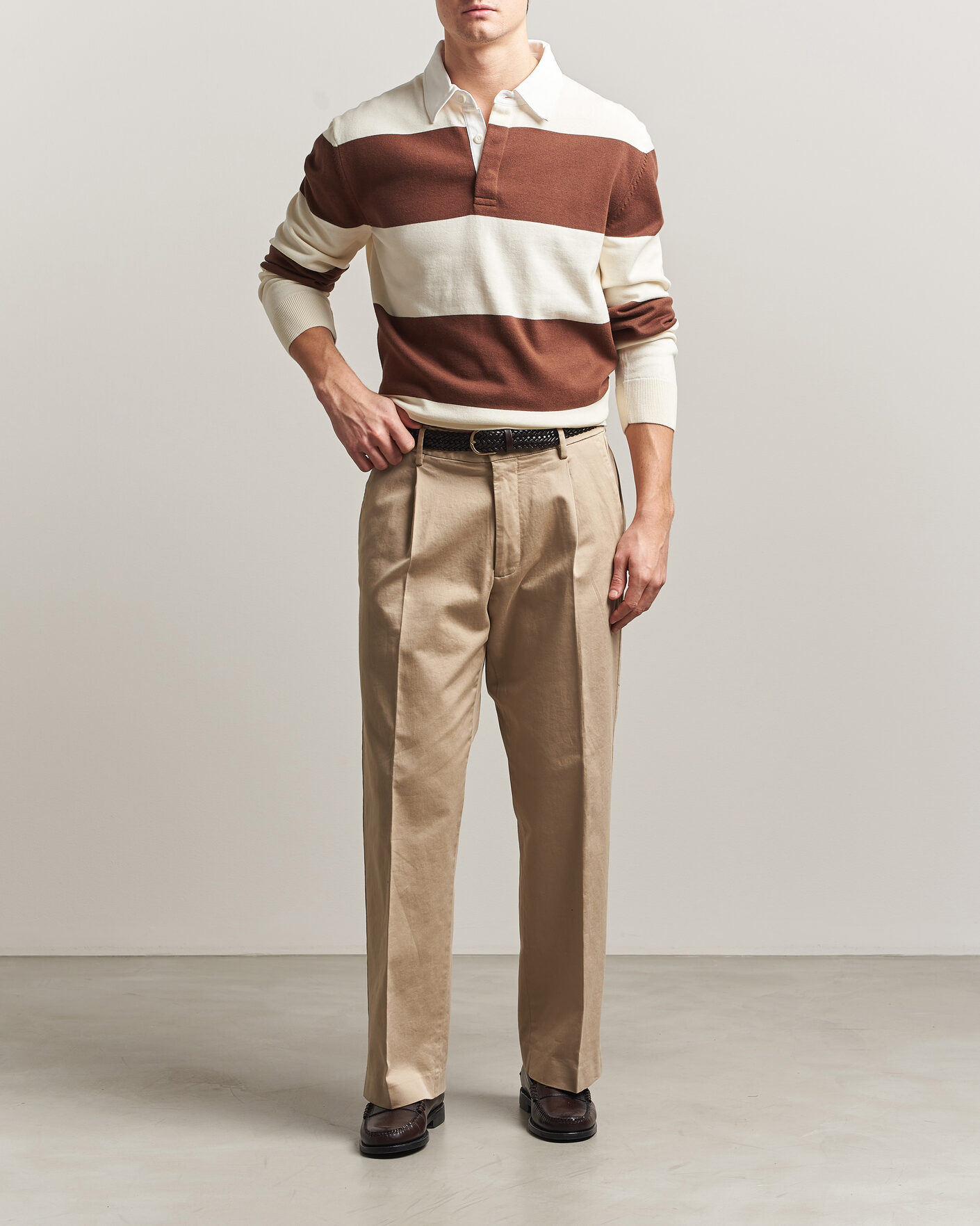 Heren | Truien | Gant | Barstriped Knitted Rugger Cream/Brown
