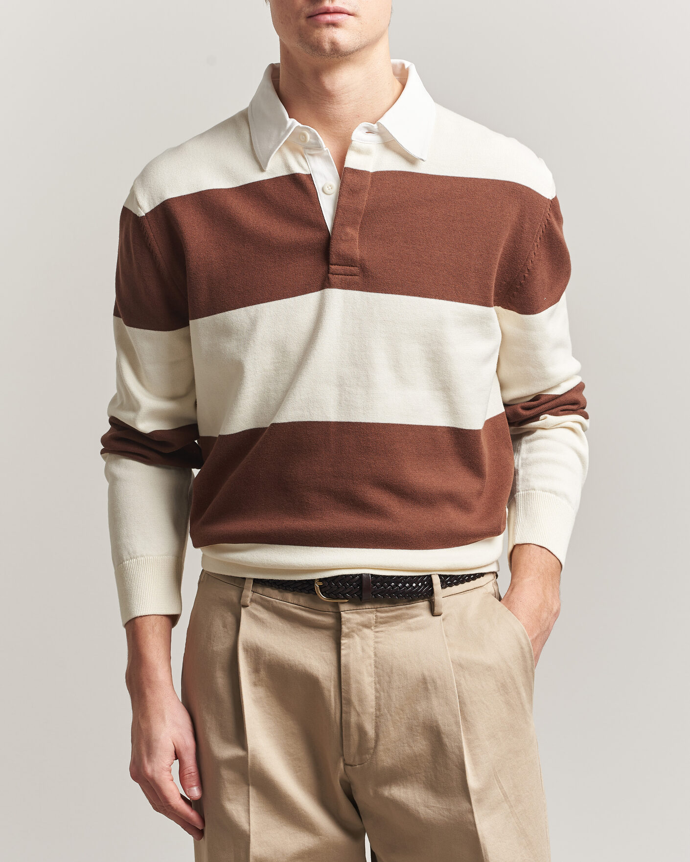 Heren | Truien | Gant | Barstriped Knitted Rugger Cream/Brown