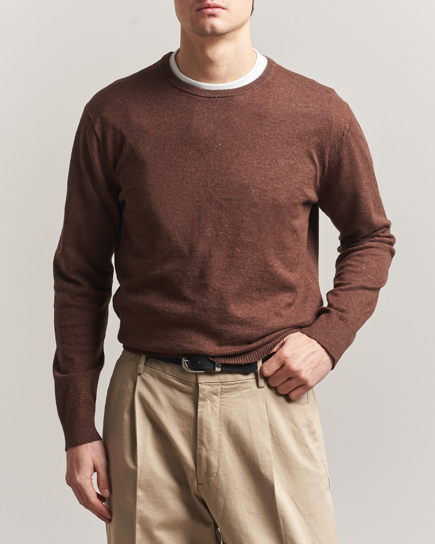 Heren | Truien | Gant | Cotton/Linen Slub Knitted Sweater Hazelnut Melange
