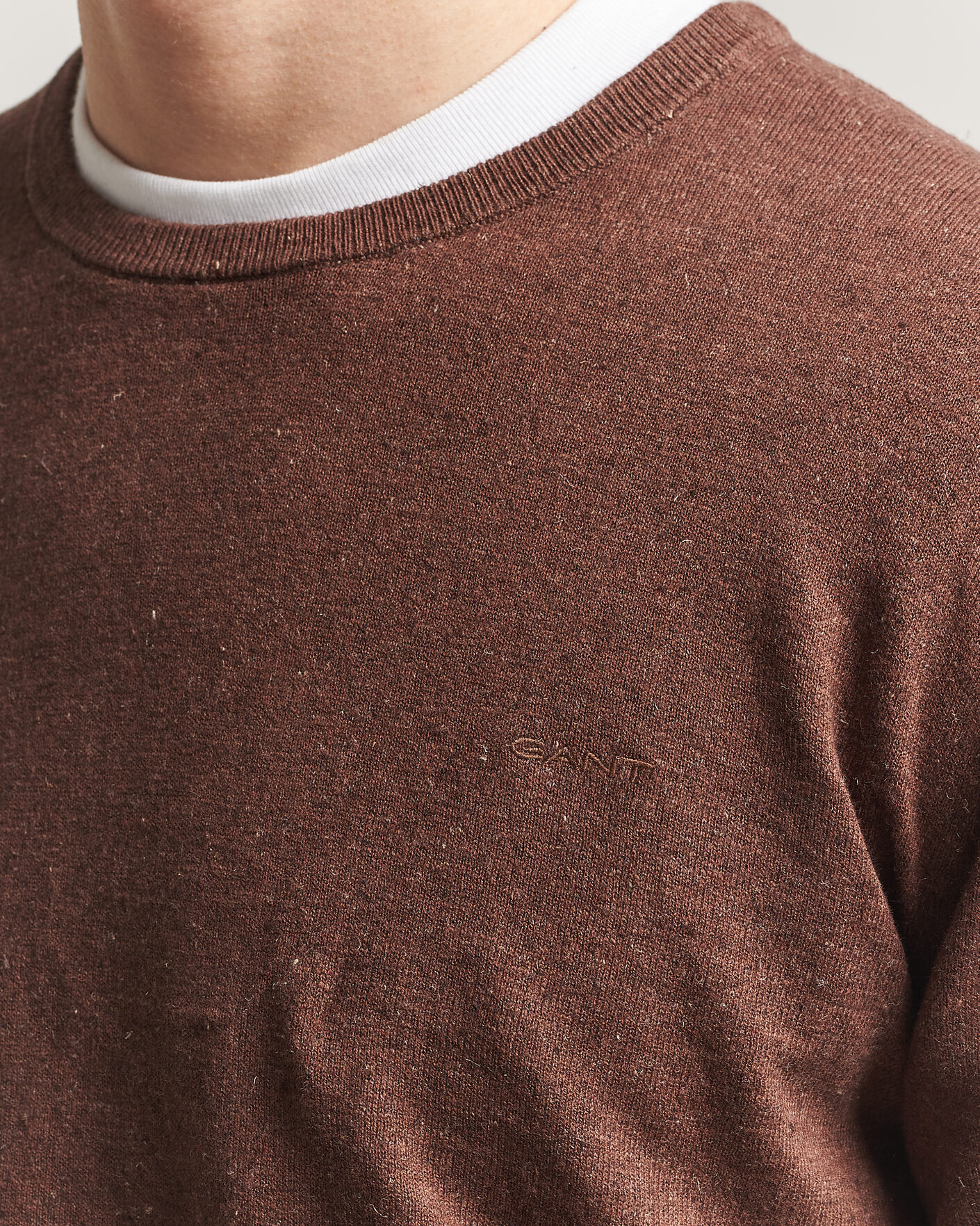 Heren | Truien | Gant | Cotton/Linen Slub Knitted Sweater Hazelnut Melange