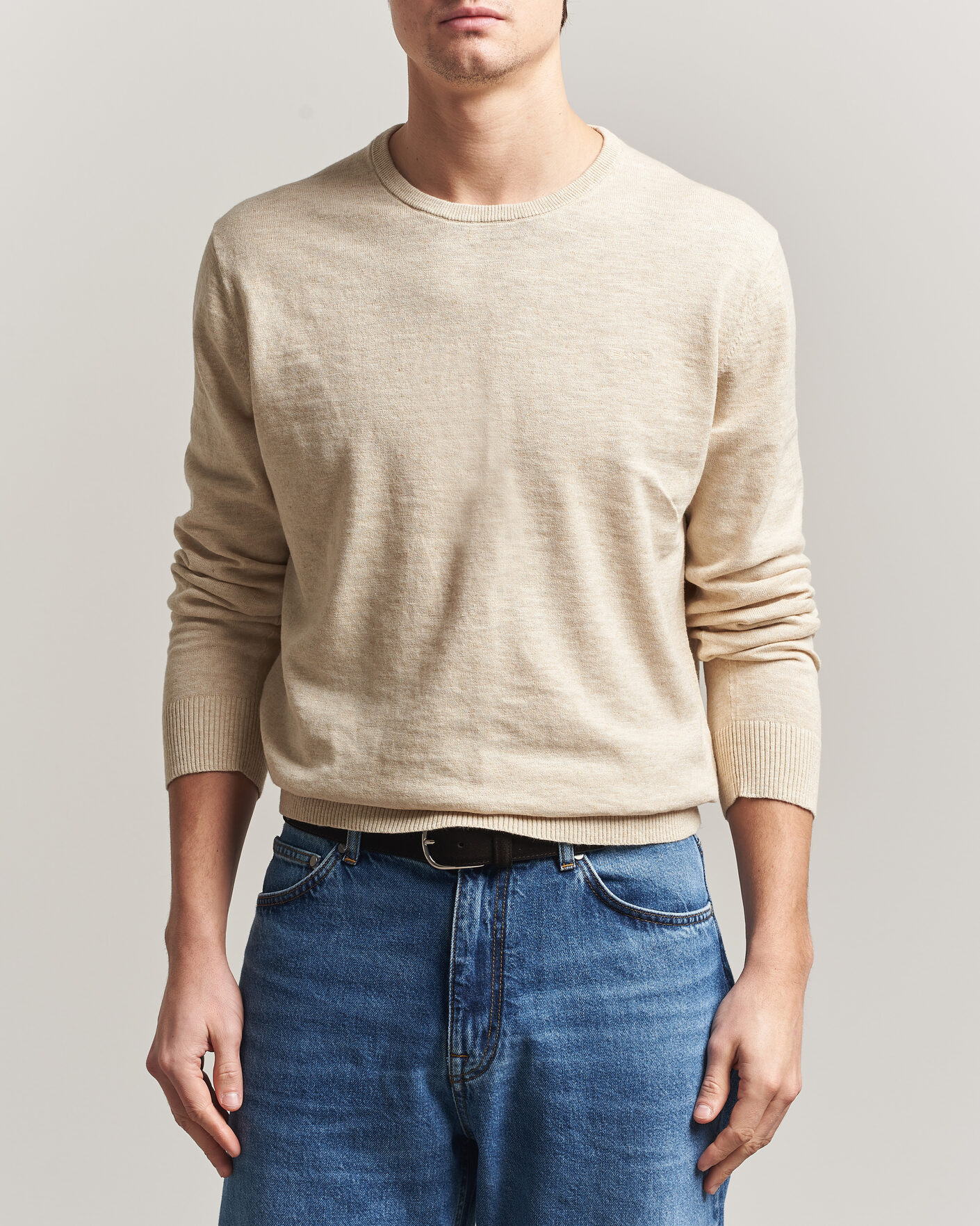 Heren | Truien | Gant | Cotton/Linen Slub Knitted Sweater Seed Melange