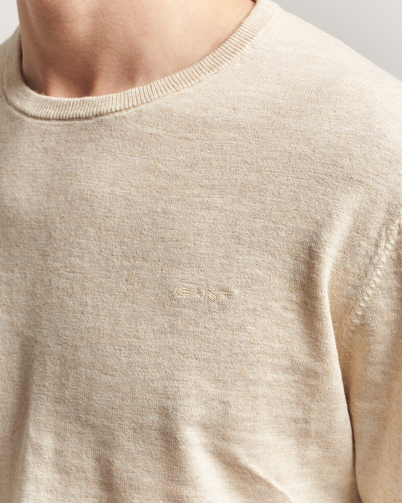 Heren | Truien | GANT | Cotton/Linen Slub Knitted Sweater Seed Melange