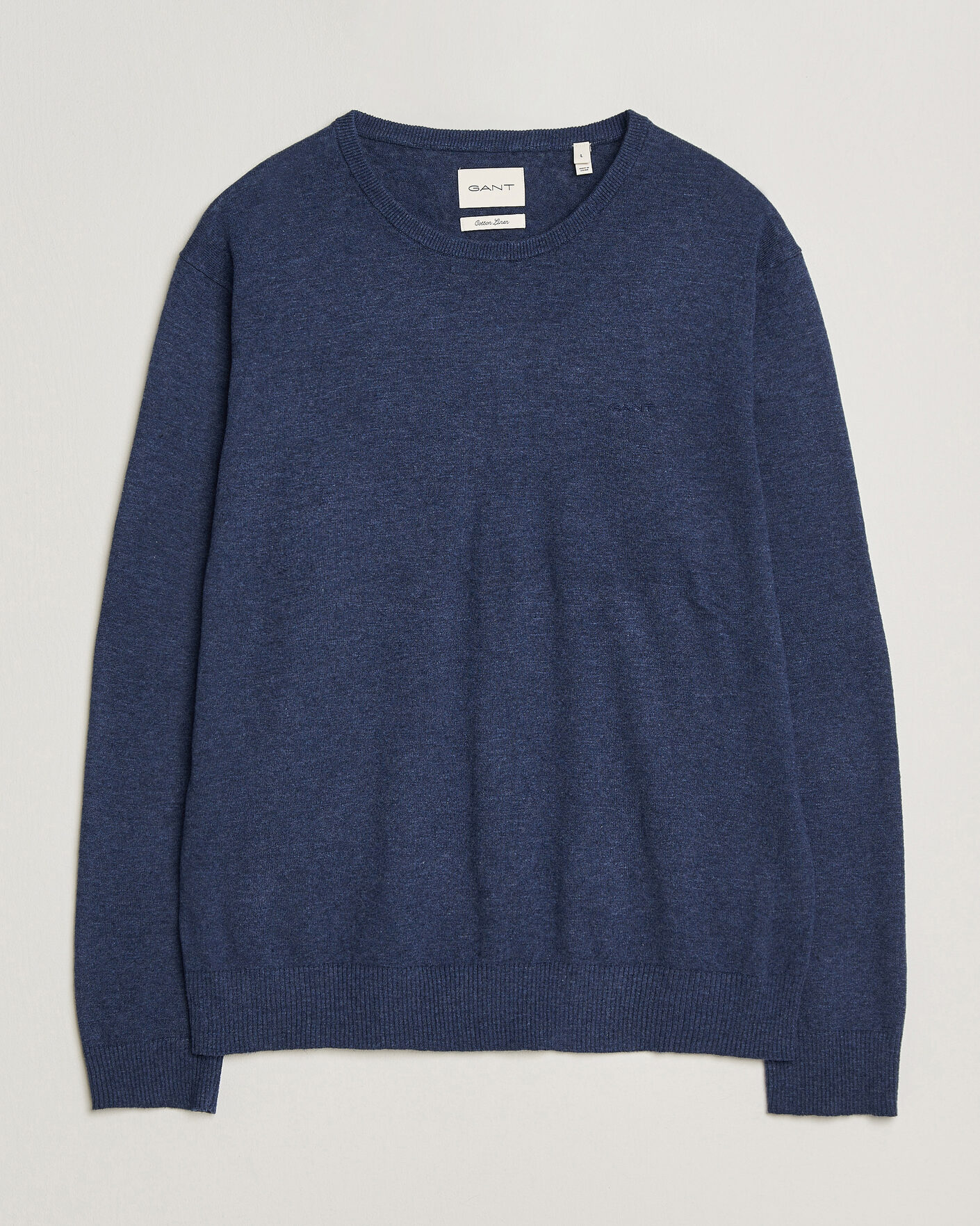 Heren | Truien | Gant | Cotton/Linen Slub Knitted Sweater Dark Indigo Melange