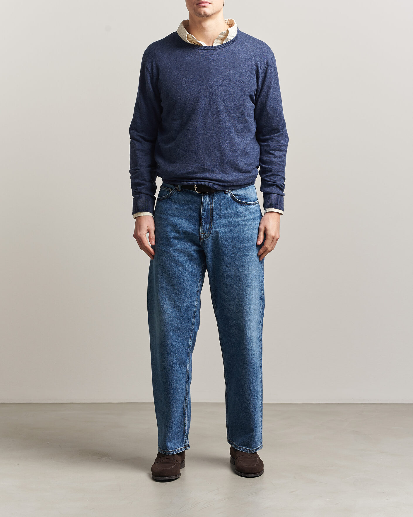 Heren | Truien | Gant | Cotton/Linen Slub Knitted Sweater Dark Indigo Melange