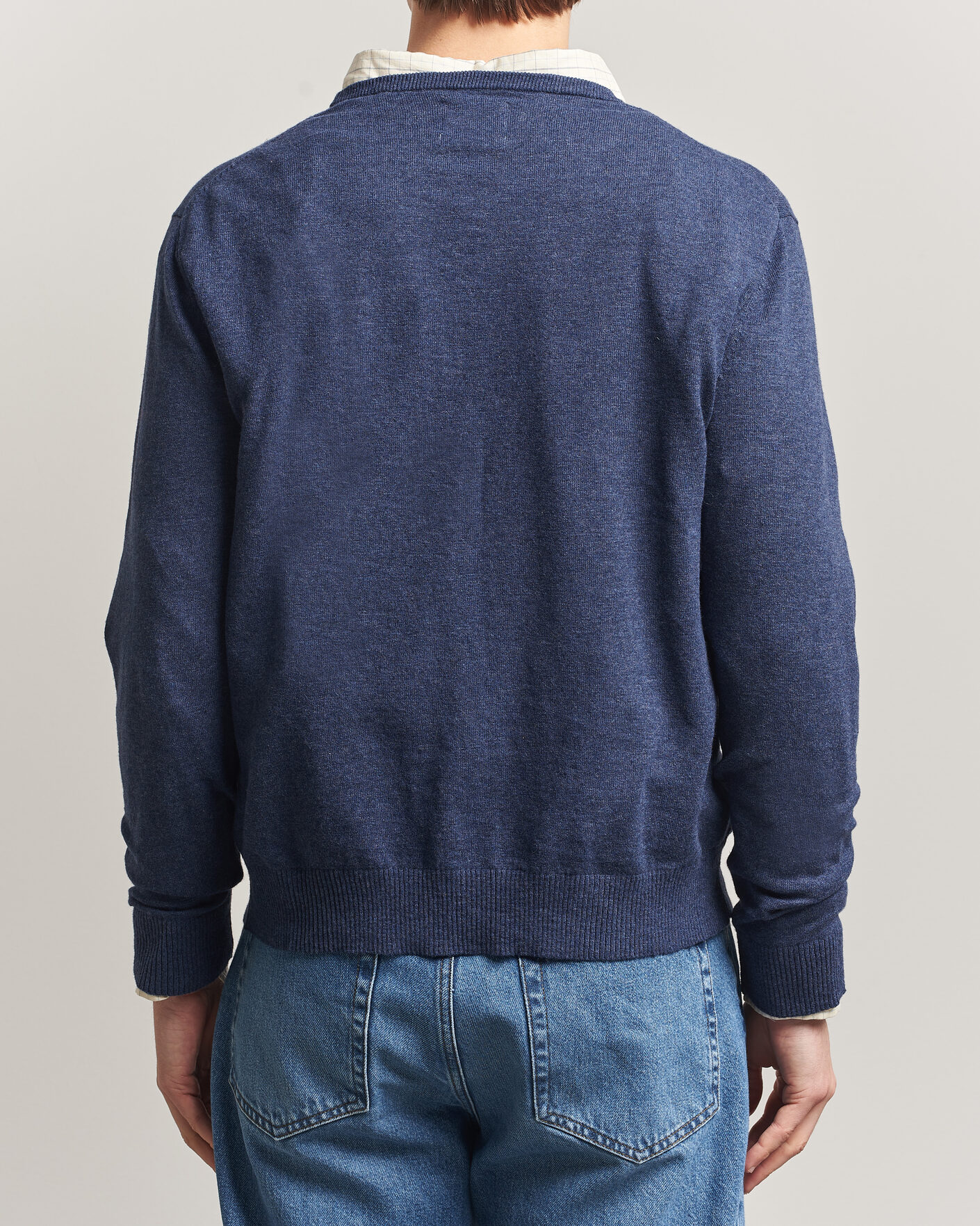 Heren | Truien | Gant | Cotton/Linen Slub Knitted Sweater Dark Indigo Melange