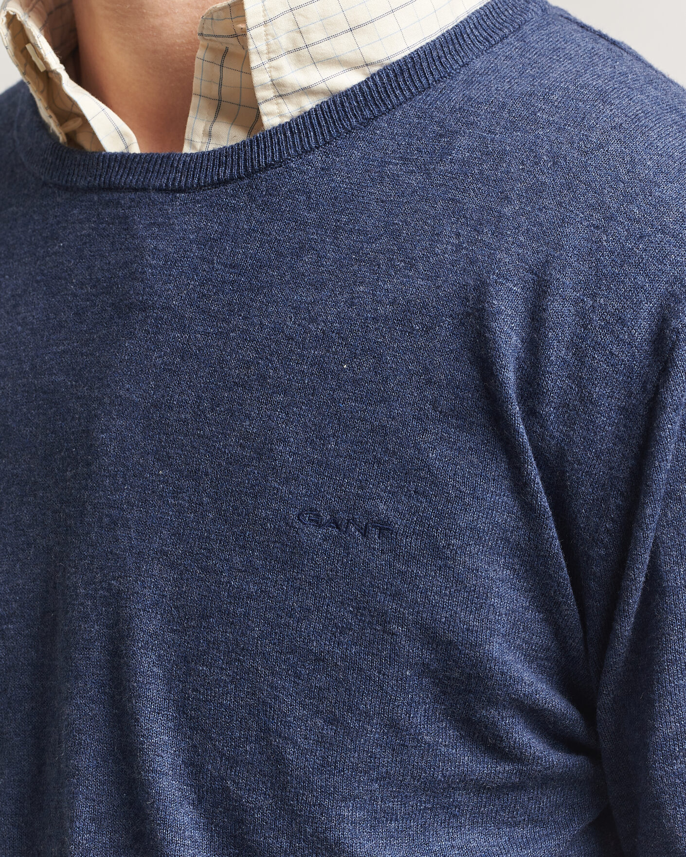 Heren | Truien | Gant | Cotton/Linen Slub Knitted Sweater Dark Indigo Melange