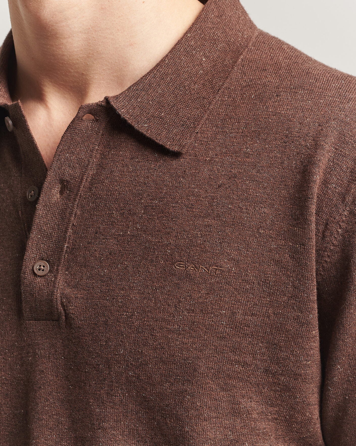 Heren | Truien | Gant | Cotton/Linen Slub Knitted Polo Hazelnut Melange