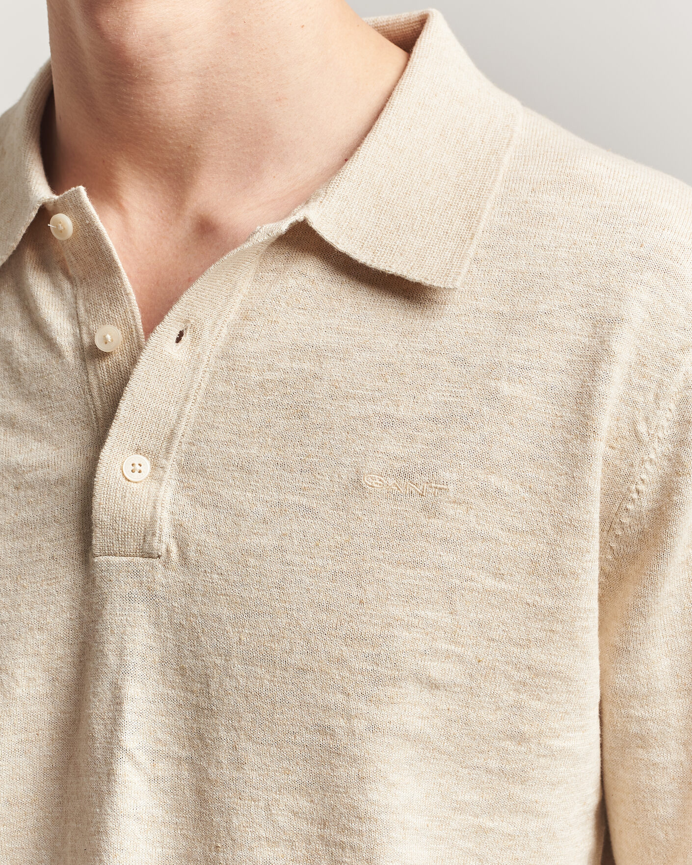 Heren | Truien | Gant | Cotton/Linen Slub Knitted Polo Seed Melange