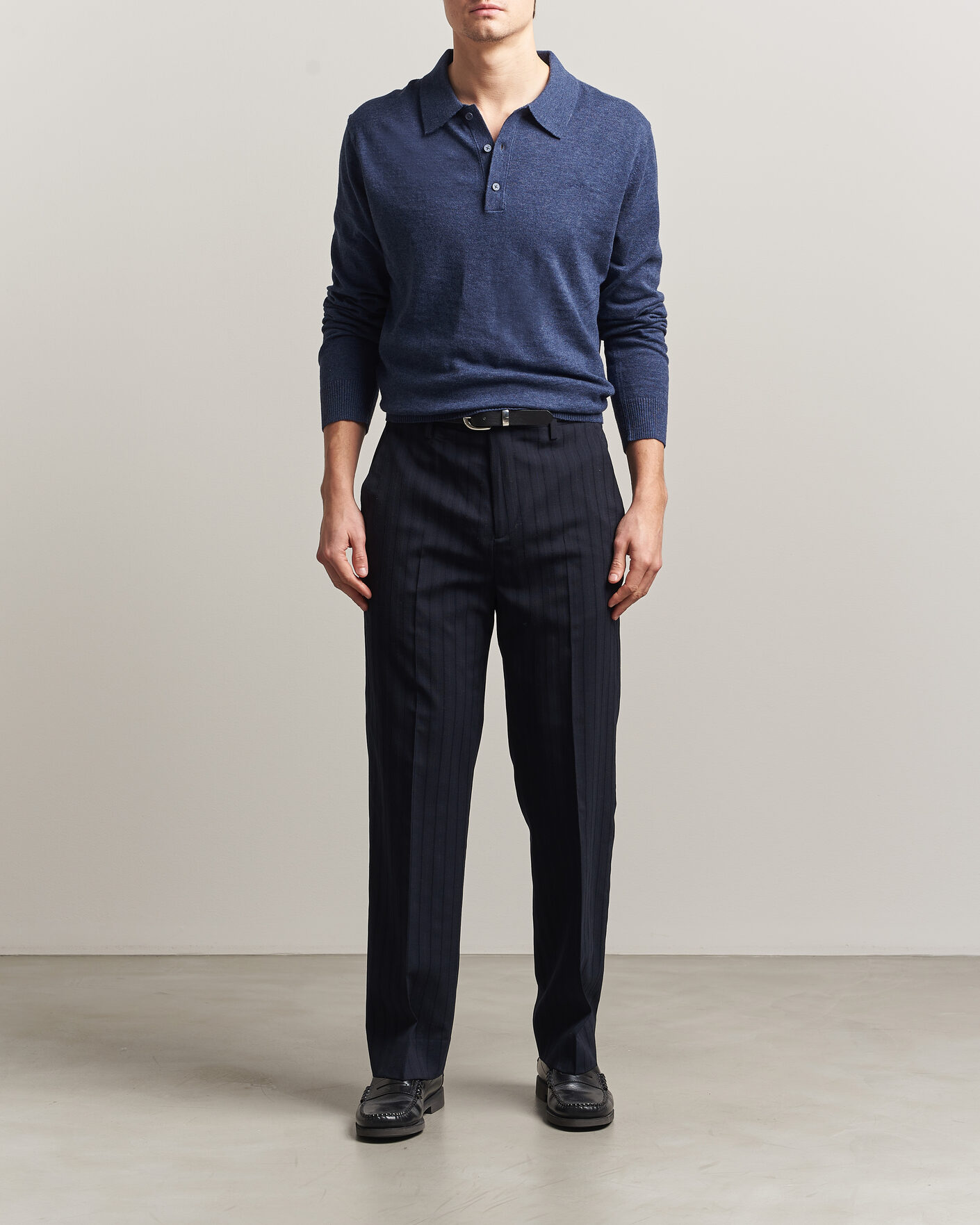 Heren | Truien | Gant | Cotton/Linen Slub Knitted Polo Dark Indigo Melange