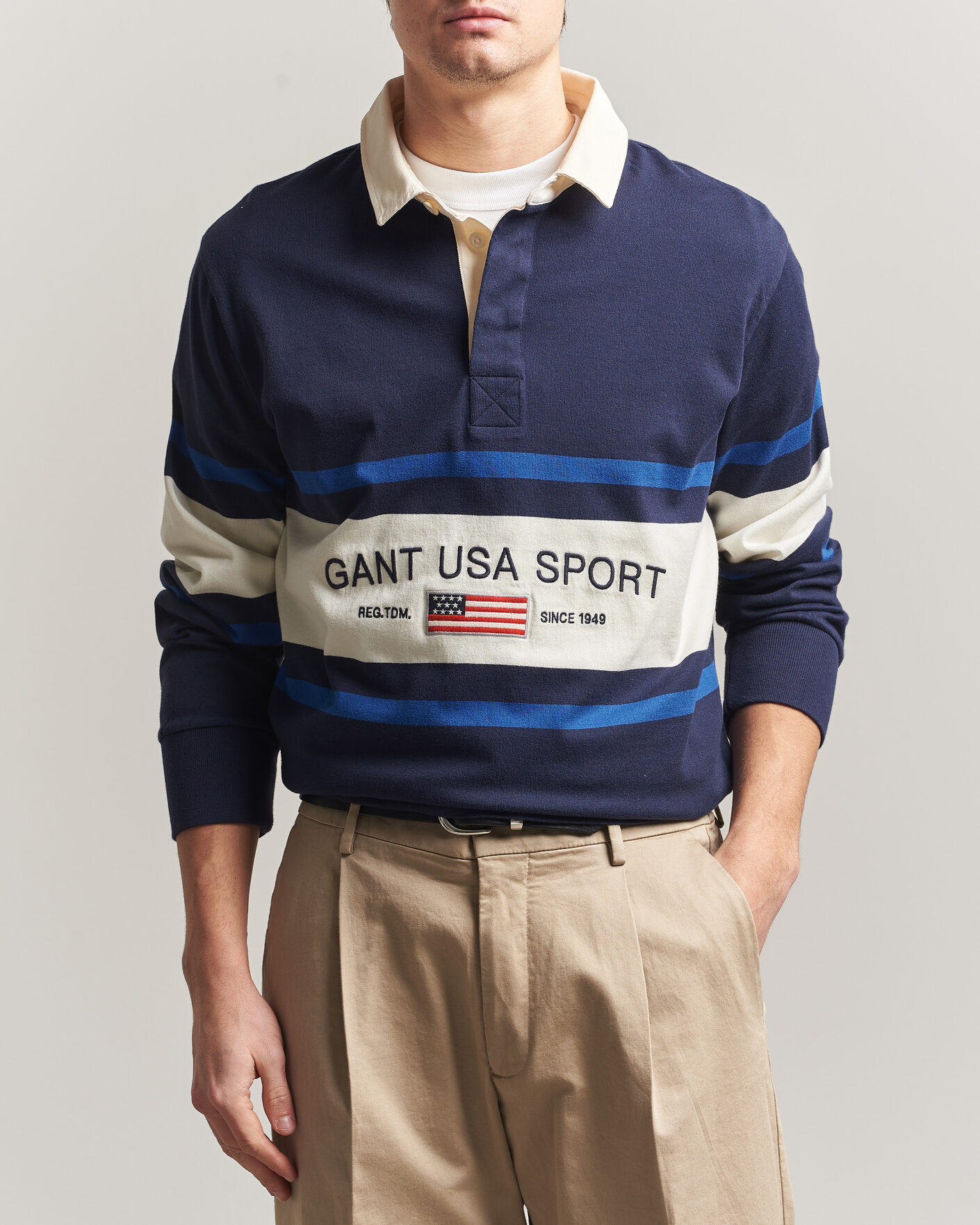 Heren | Truien | Gant | Striped Rugger Evening Blue