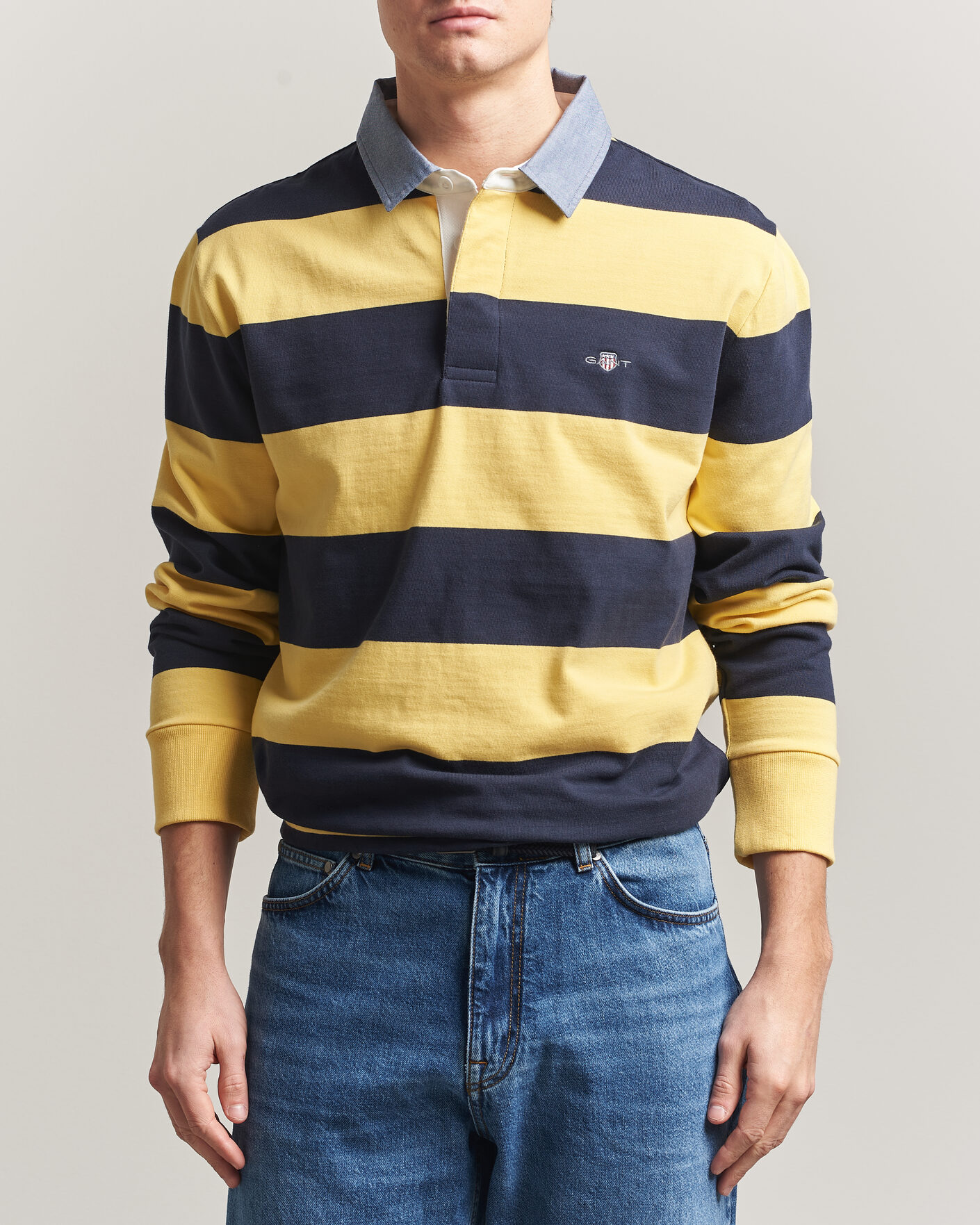 Heren | Truien | Gant | Chambray Striped Heavy Rugger Banana Yellow