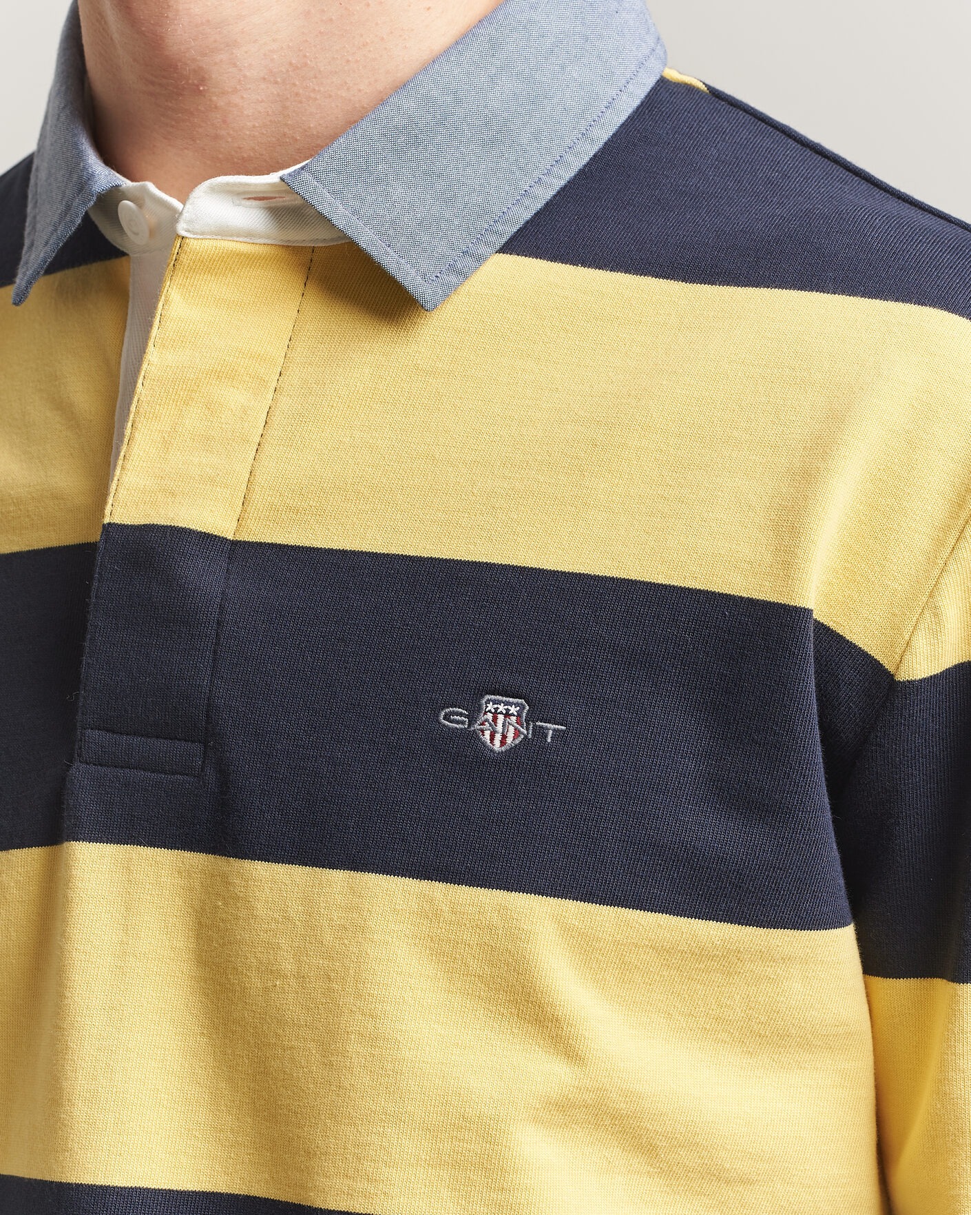 Heren | Truien | GANT | Chambray Striped Heavy Rugger Banana Yellow