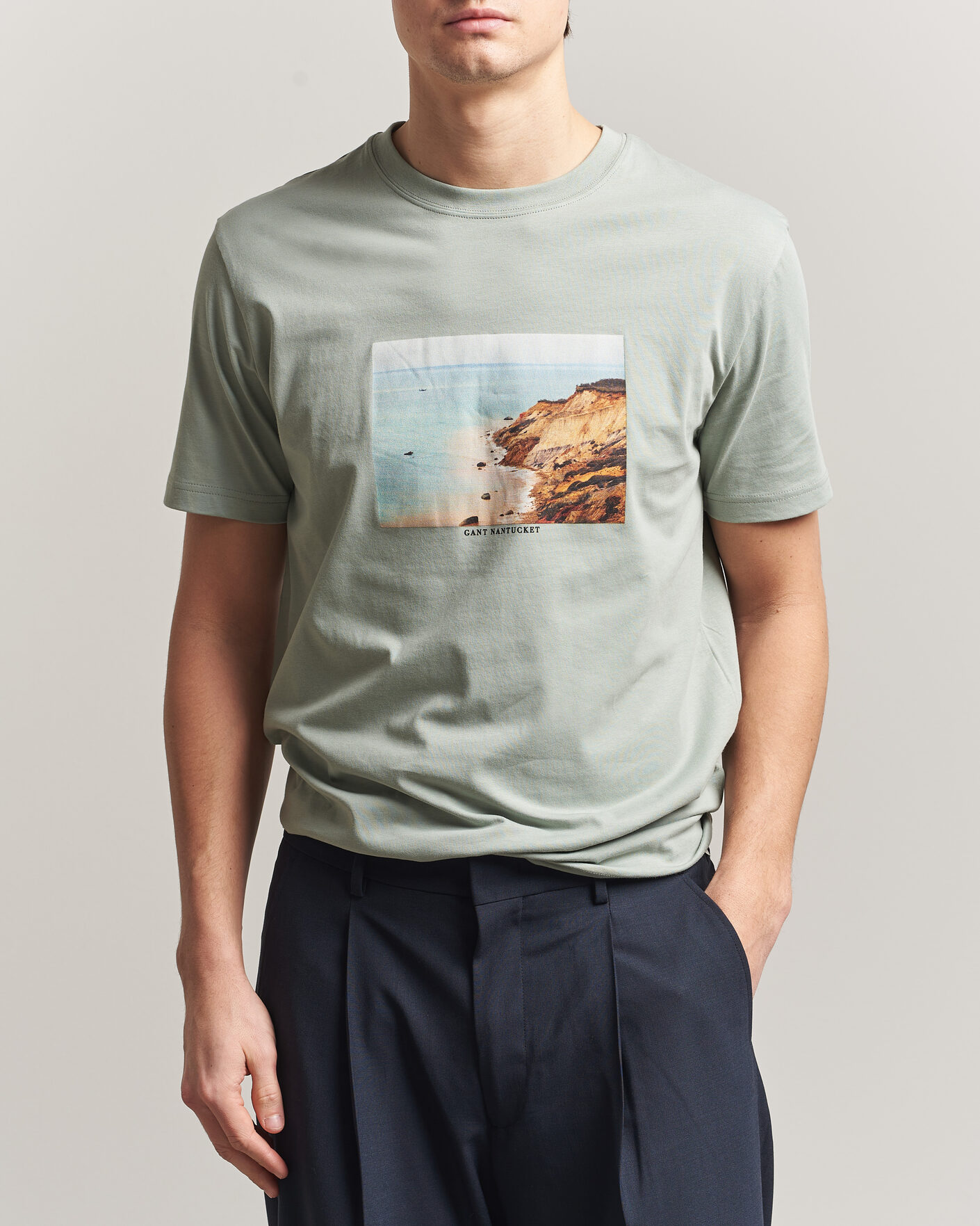 Heren | T-shirts | Gant | Scenery Graphic Crew Neck T-Shirt Ceramic Grey