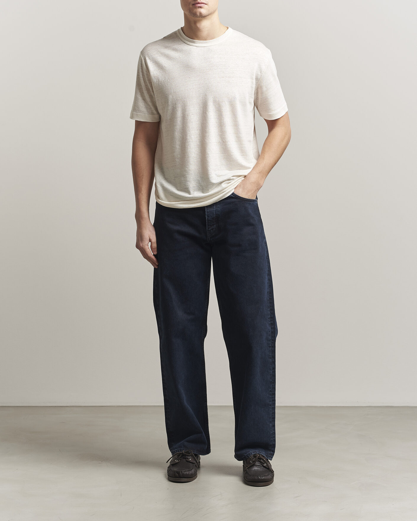 Heren | T-shirts | GANT | Linen T-Shirt Creamed White