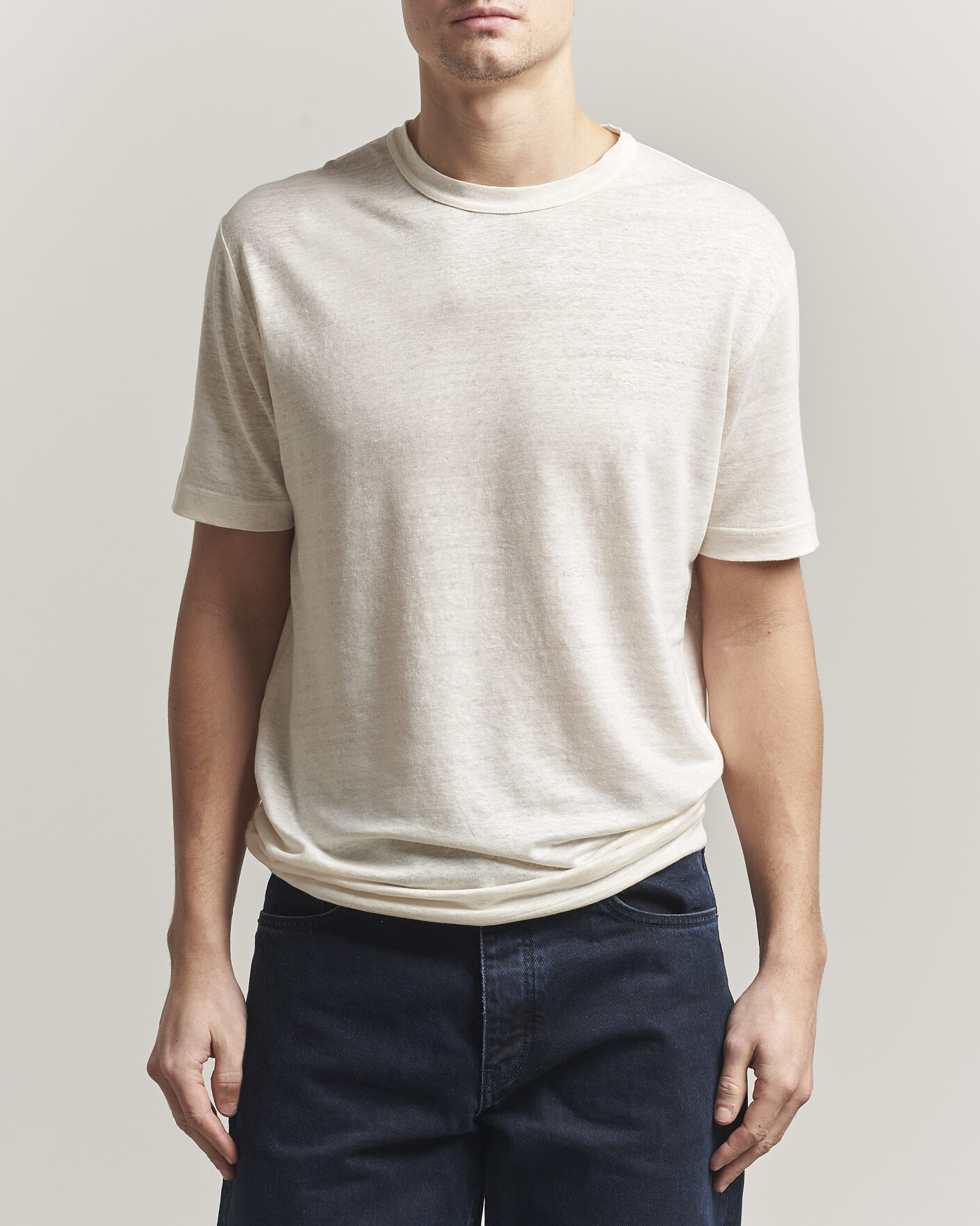 Heren | T-shirts | Gant | Linen T-Shirt Creamed White