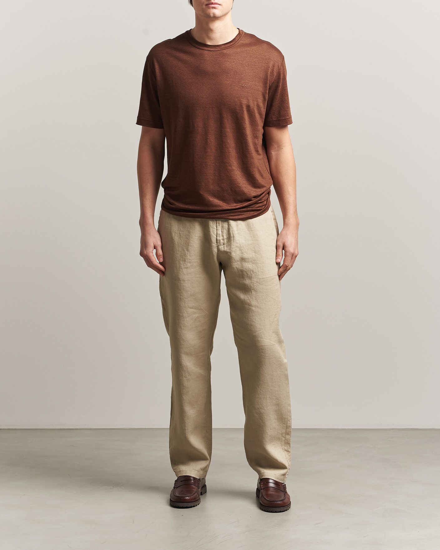 Heren | T-shirts | Gant | Linen T-Shirt Mahogany Brown
